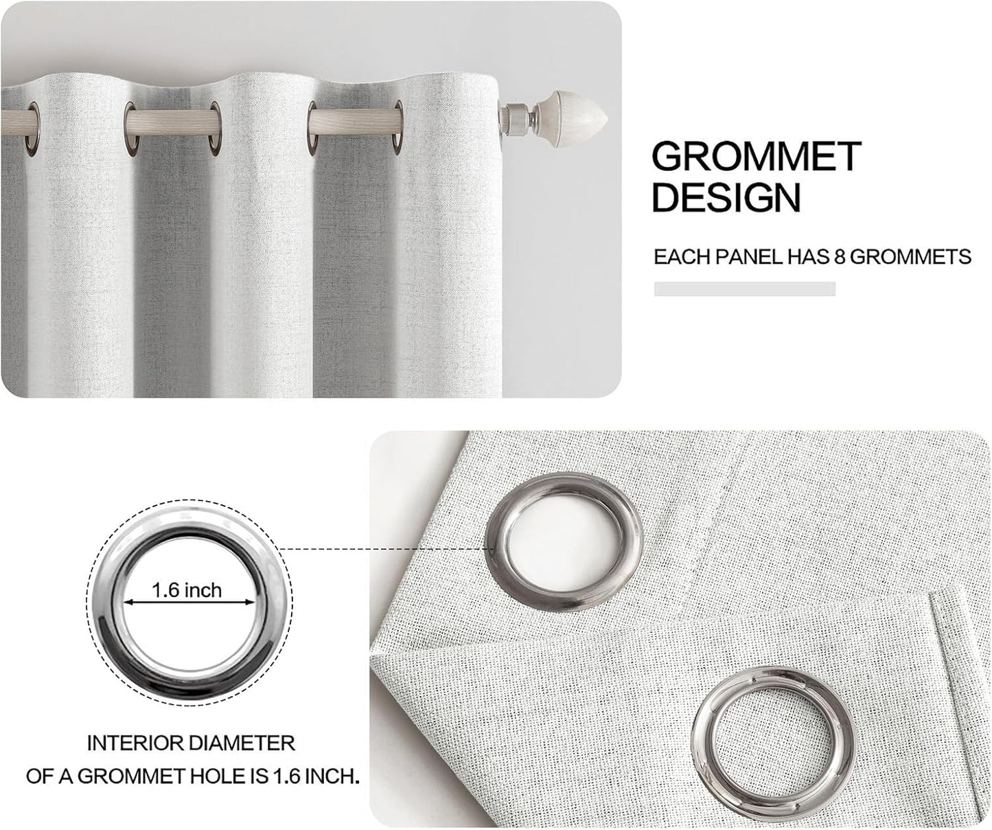 MIULEE Linen Textured Curtains for Bedroom Solid 100% Blackout Thermal Insulated Heathered White Grommet Room Darkening Curtains & Drapes Luxury Decor for Living Room Nursery 52 x 45 Inch (2 Panels)