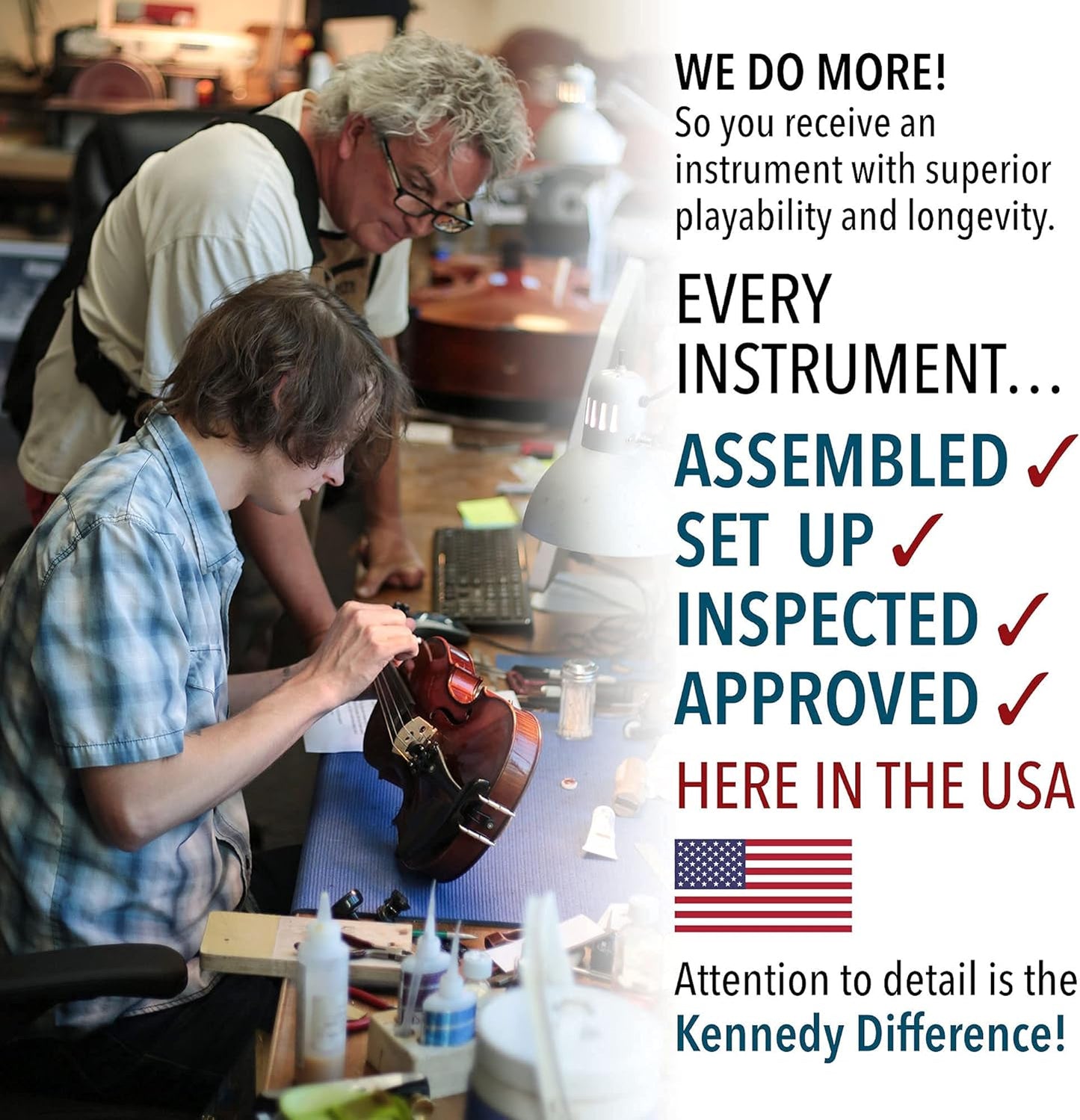 Bunnel Pupil Violin Outfit 3/4 Size By Kennedy Violins - Carrying Case and Accessories Included - Solid Maple Wood and Ebony Fittings