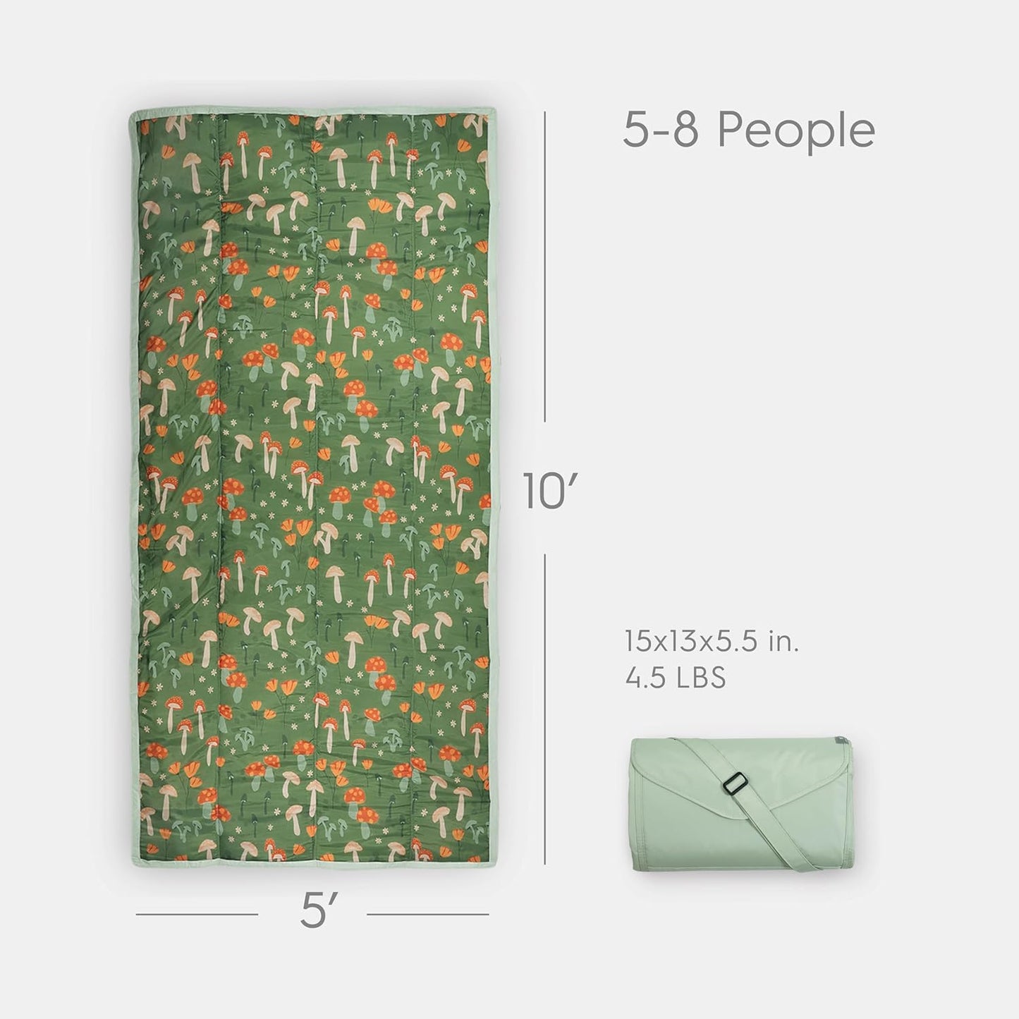 Little Unicorn 5'x10' XL Outdoor Family Picnic & Beach Blanket | Durable & Water-Resistant Fabric | Compact Fold & Easily Wipes Clean | Zipper Pocket (Woodland Mushroom)