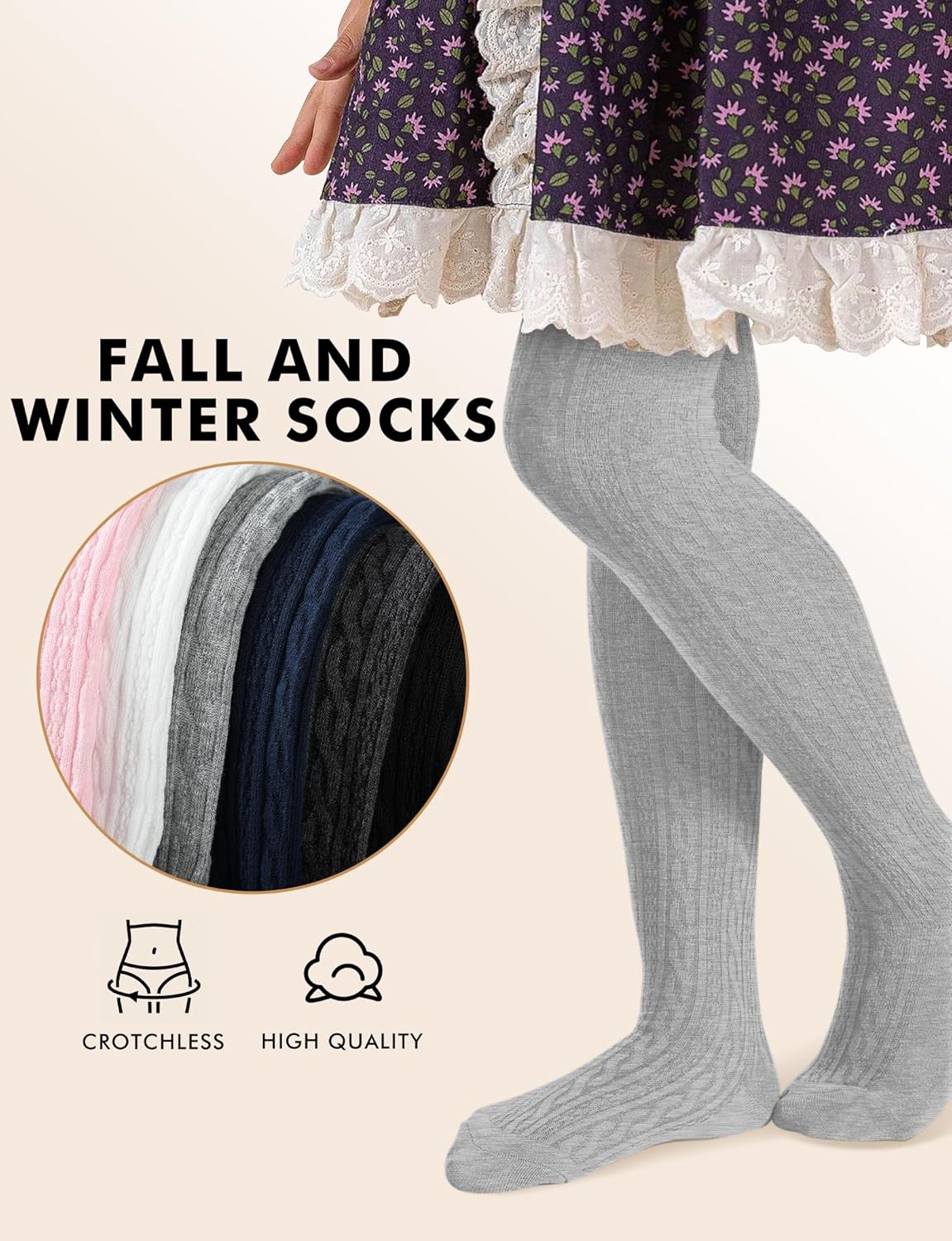 Baby Girls Tights Cable Knit Toddler Leggings Winter Solid Cotton Tights School Stockings 2 Pack 2T-12 Years