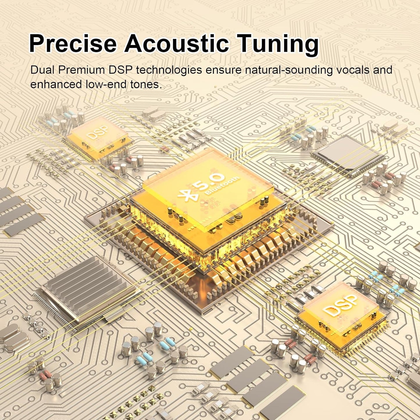 DOSS SoundBox XL Bluetooth Speaker with Subwoofer, 32W Loud Sound with Booming Bass, Dual DSP Technologies, 10H Playtime, USB-C, TWS, 2.1 Audio Channel for Home, Indoor and Office - Gold