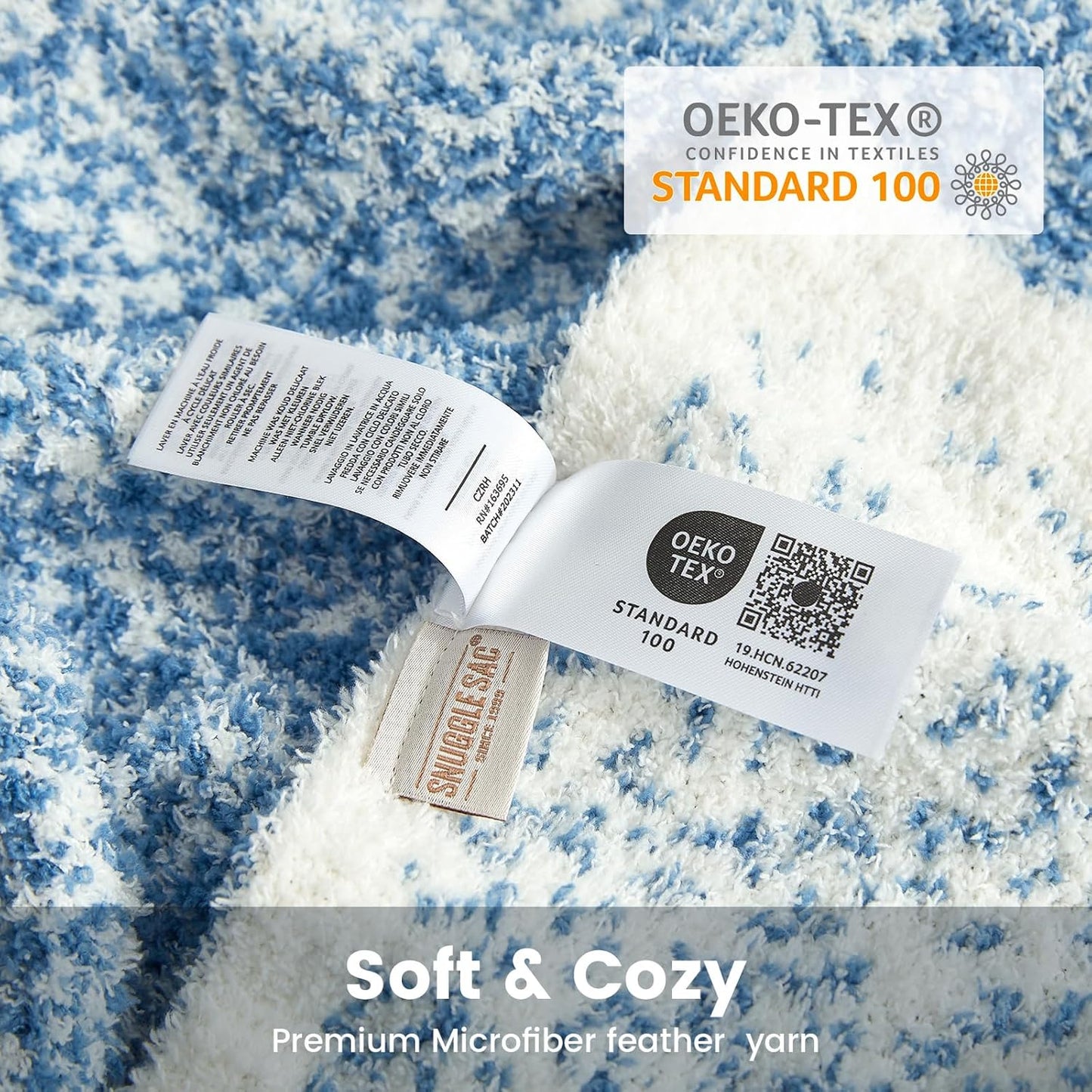 Snuggle Sac Blue Blanket Twin Size for Bed and Sofa, Reversible Super Soft Blankets Warm Cozy Knit Blankets Fuzzy Plush Lightweight for Couch, Picnic, Ombre Blue, 60x80 inches