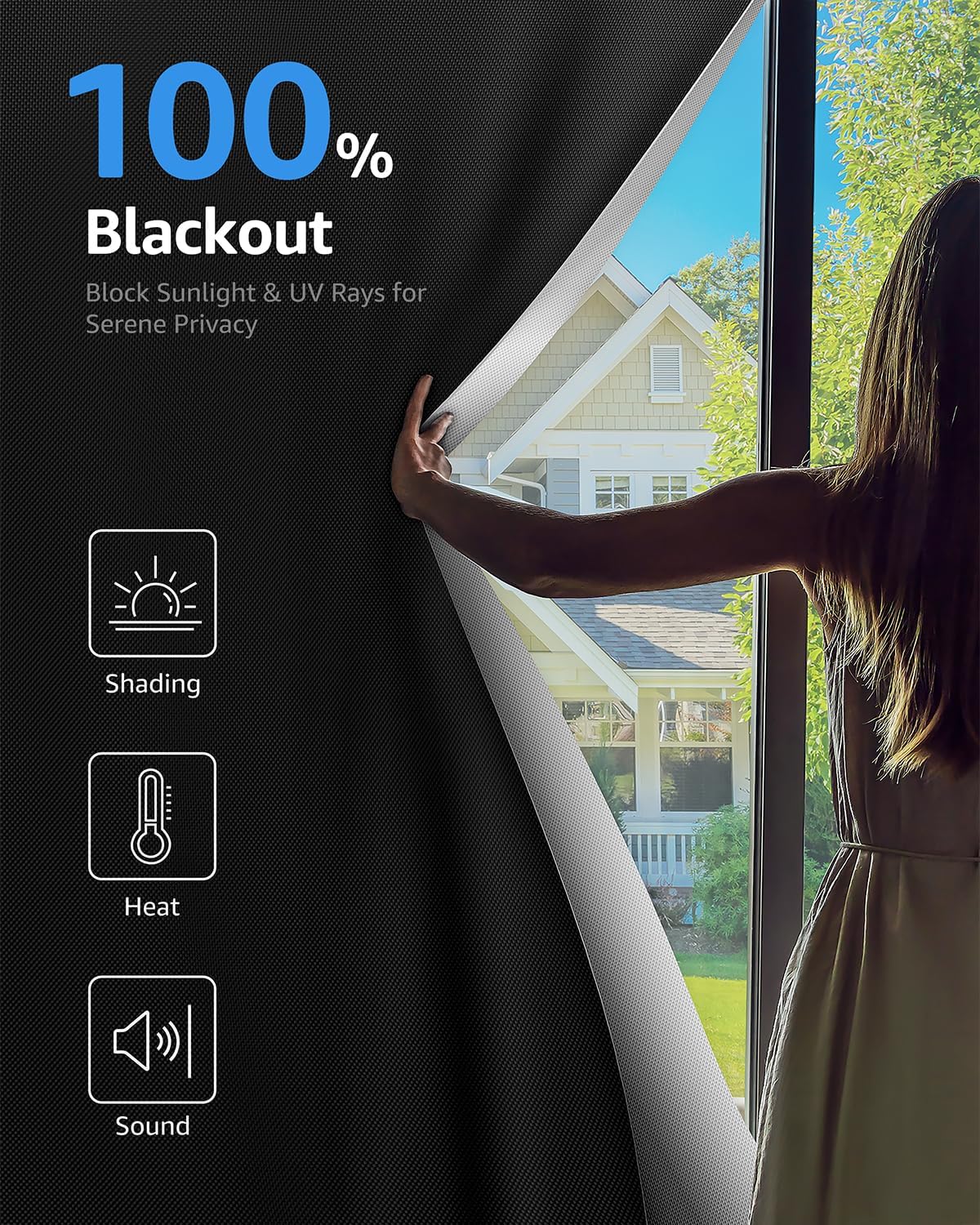 Sumobaby Blackout Curtains for Bedroom Portable 38"x36",No Drill Blackout Shades with Upgraded Hook&Loop Tapes,100% Black Out Window Cover,Thermal Insulated Blinds for Bedroom,Nursery(1 Panel,Black)
