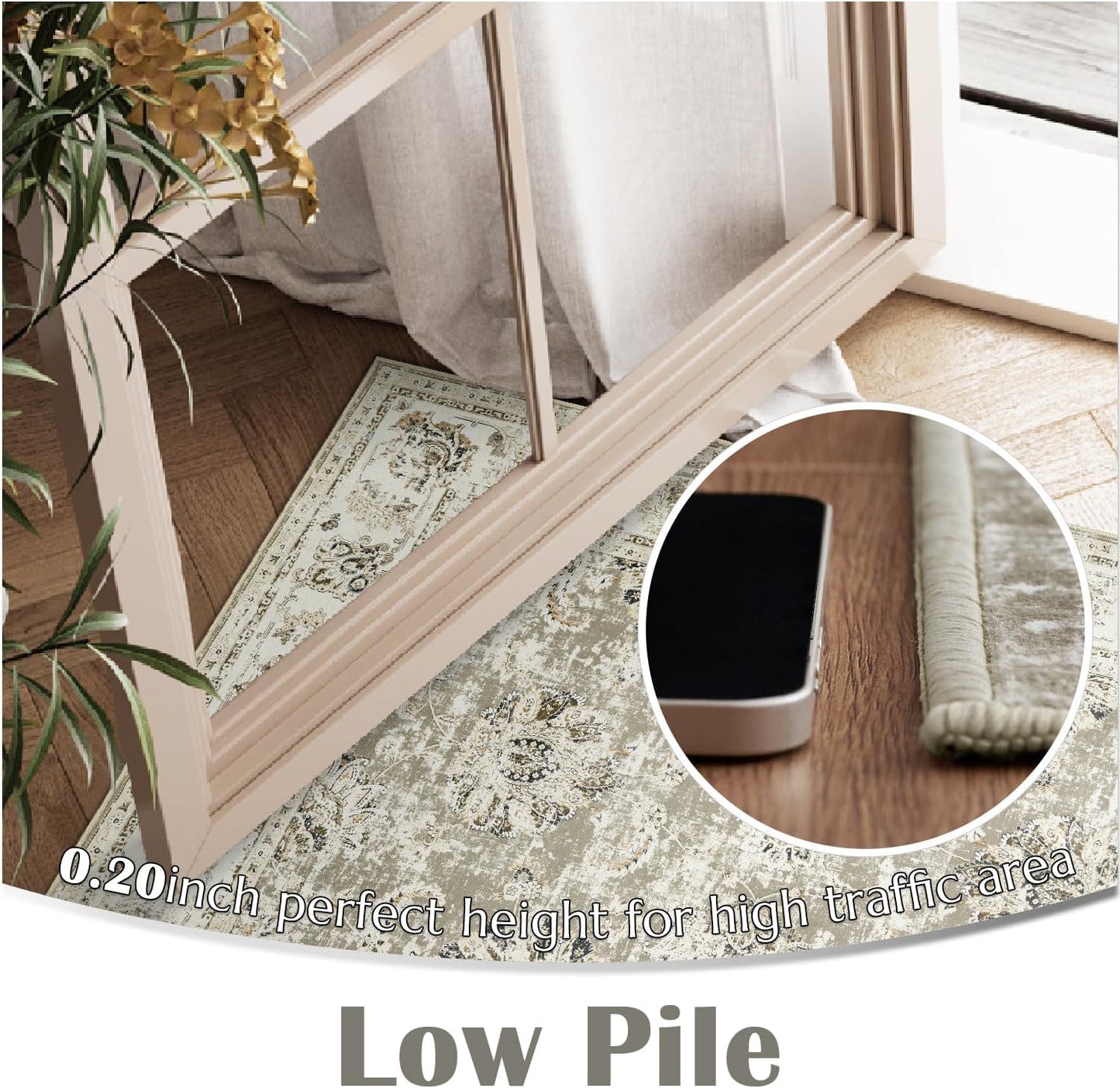 jinchan Washable Area Rug 8x10 for Living Room - Soft Faux Wool Ultra-Thin Stain Resistant Non-Slip Distressed Vintage Floral Large Carpet for Bedroom,Dining Room,Home Office,Nursery(Taupe, 8'x10')