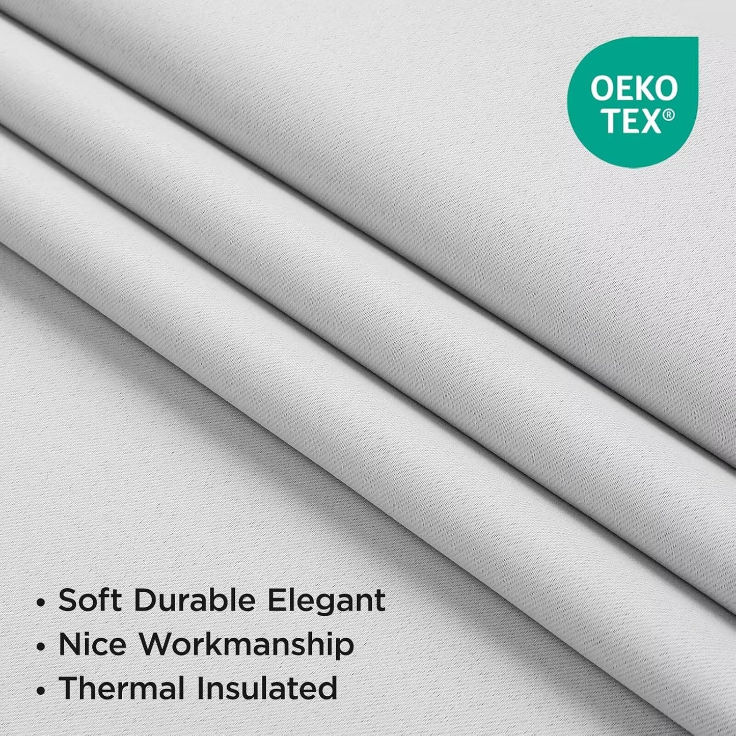 Joydeco White Blackout Curtains 96 Inches Long for Bedroom, Curtains 96 Inch Length 2 Panels Set, Room Darkening Curtains & Drapes for Living Room Window (W52 x L96 Inch, Greyish White)