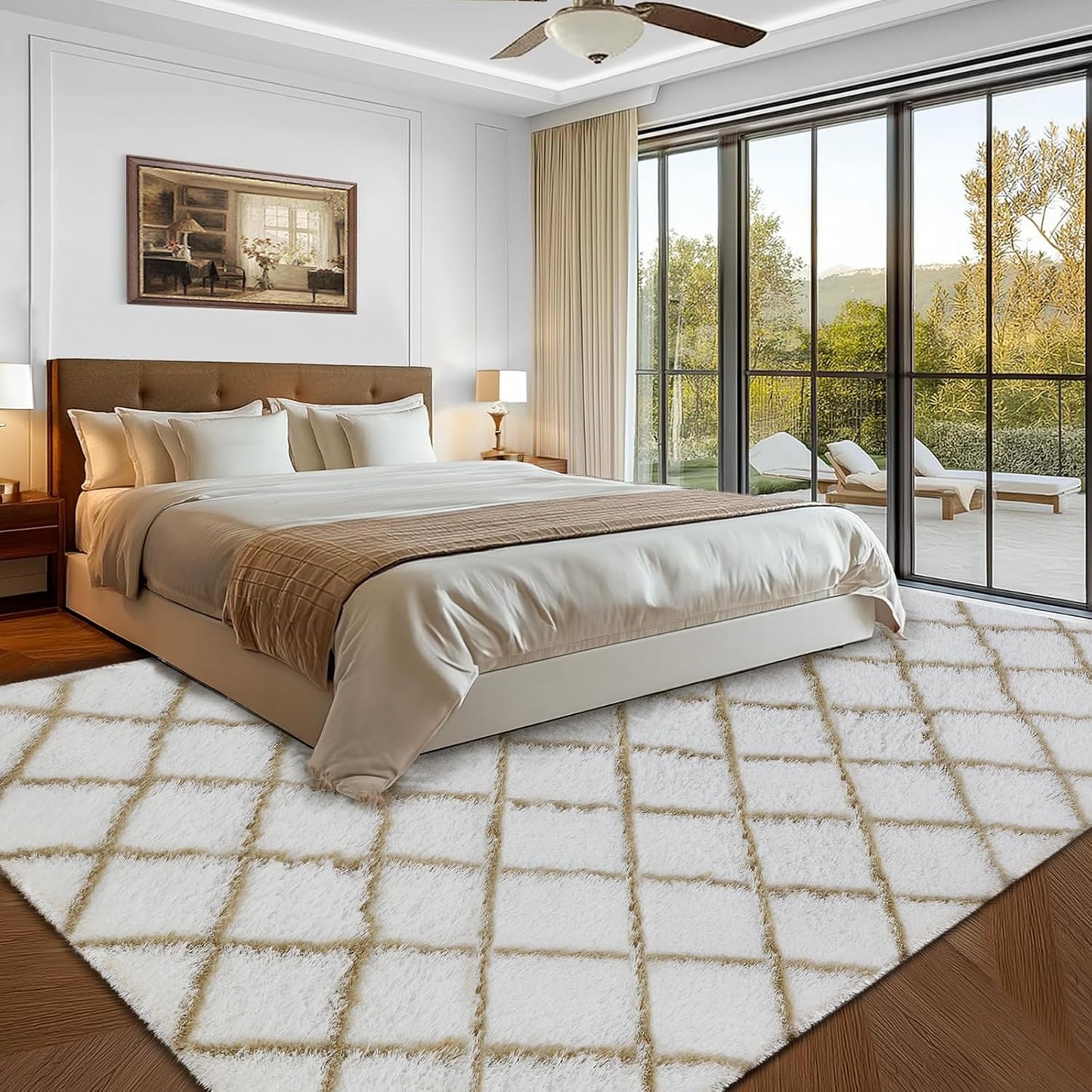 Fluffy Rug for Bedroom, 8X10Feet Stripe Checkered Rug Anti-Skid High Pile for Living Room Bedroom Kids Room Nursery, Dorm Home Decor