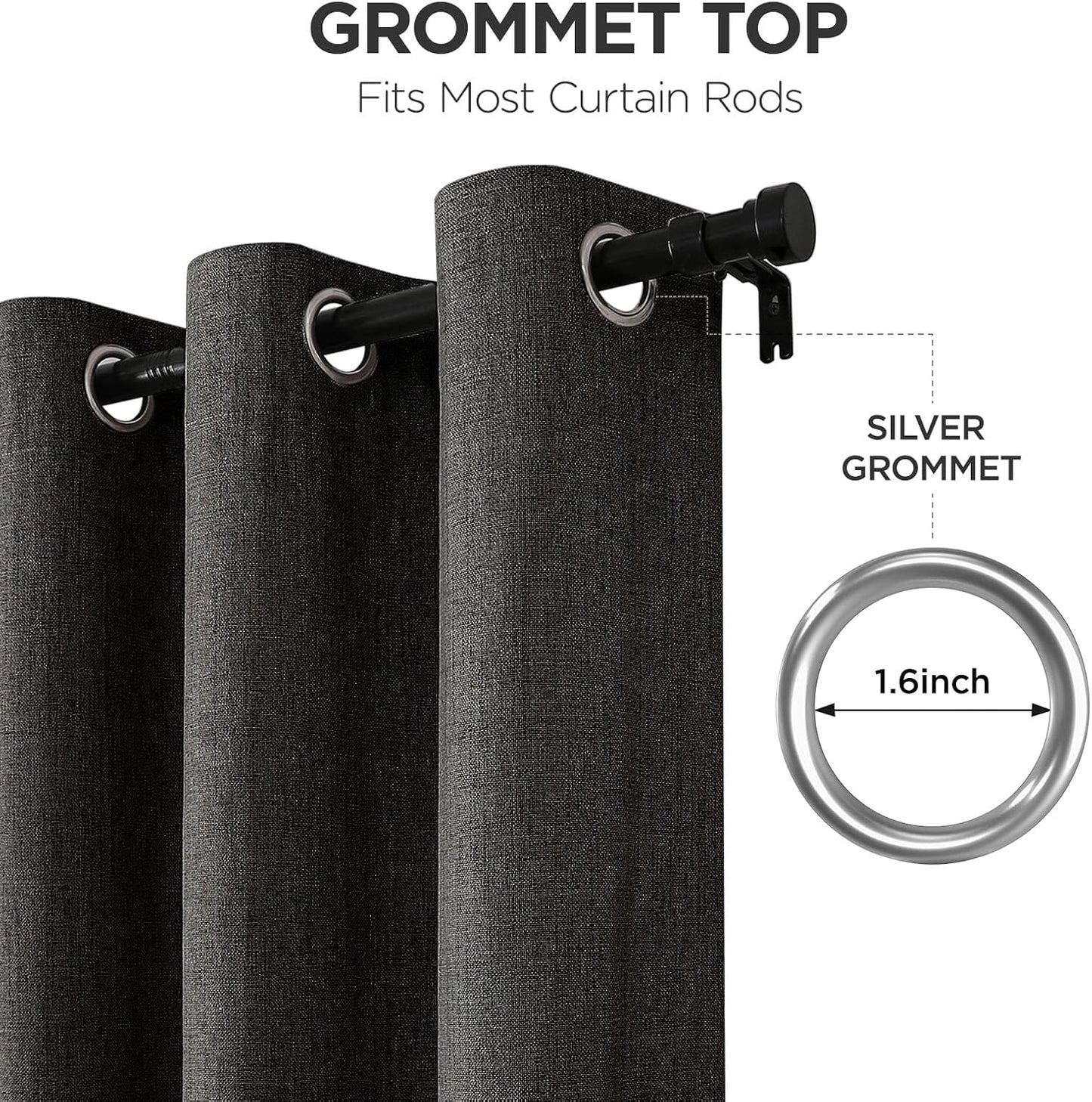 Joydeco Charcoal Grey Blackout Curtains 108 Inches Long, Extra Long Curtains 108 Inch Length 1 Panel for Bedroom, Thermal Insulated Linen Black Out Curtains with Grommets(100x108, Charcoal Grey)