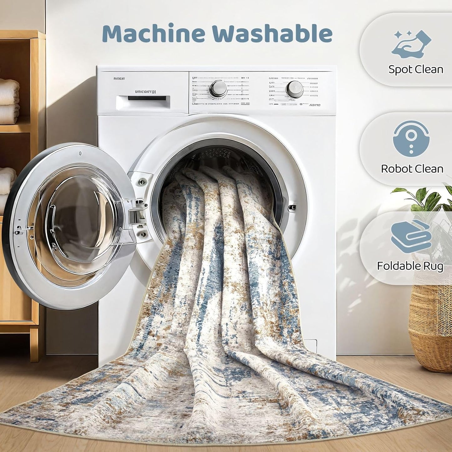 5x7 Area Rugs Living Room: Machine Washable Large Abstract Modern Soft Rug Stain Resistant Indoor Floor Non Slip Accent Carpet for Bedroom Nursery Playroom Dining Room Office Dorm Home House- Tan