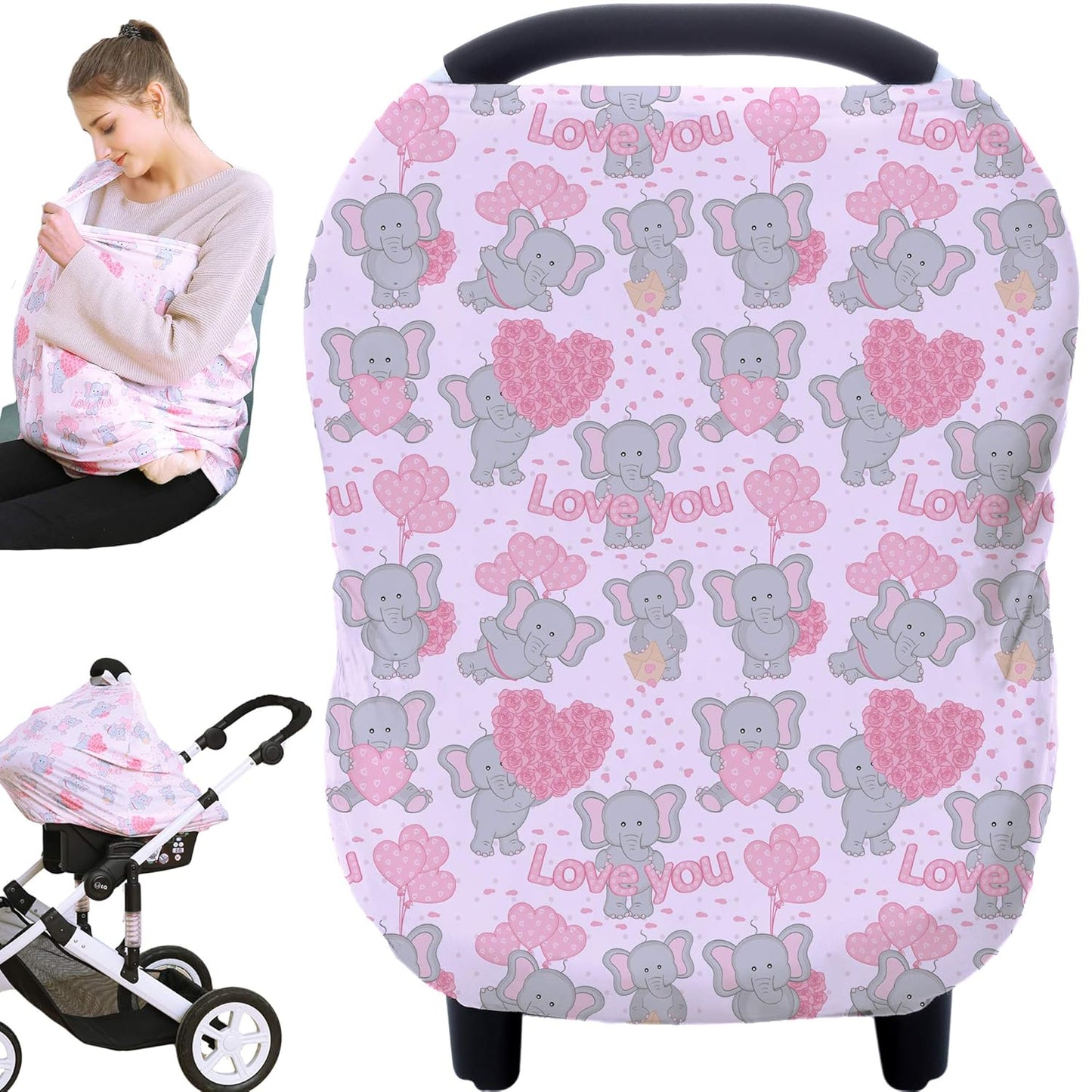 Baby Car Seat Covers, Carseat Canopy, Boys Girls Privacy Breastfeeding Cover (Cute Elephant)