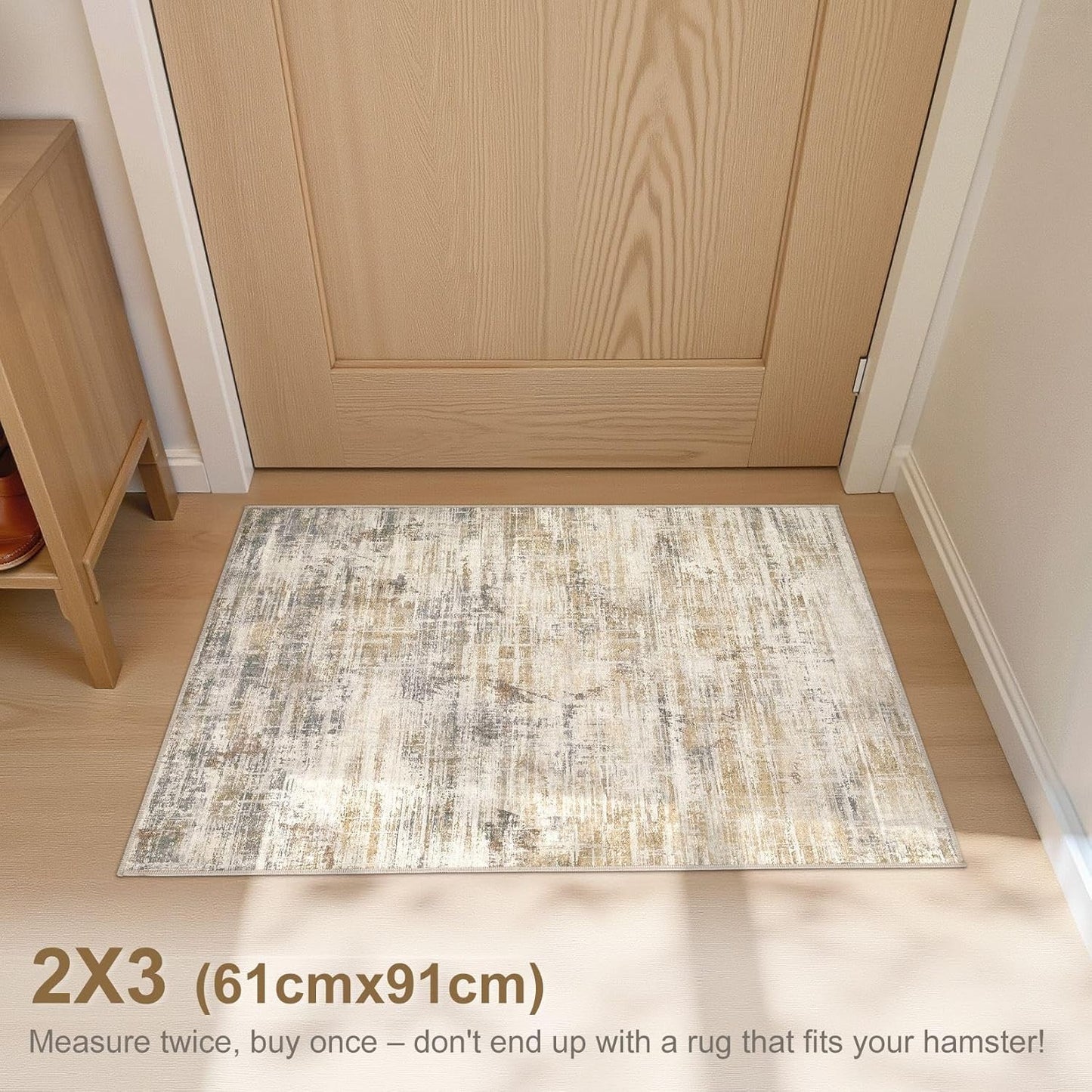2x3 Entryway Area Rugs: Washable Neutral Abstract Small Rug Door Mat Non-Slip Soft Low Pile Indoor Carpe for Entrance Kitchen Front Door Bathroom Entry Kids Room - Golden Brown