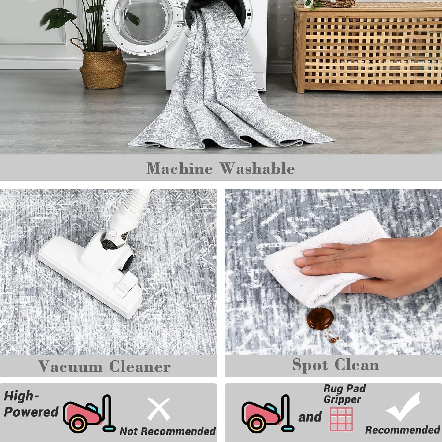 COZYLOOM Large Area Rug 8x10 Machine Washable Area Rugs for Living Room Modern Abstract Mats Non Slip Geometric Accent Carpet Stain Resistant Foldable Mats for Dining Room, Nursery, Grey