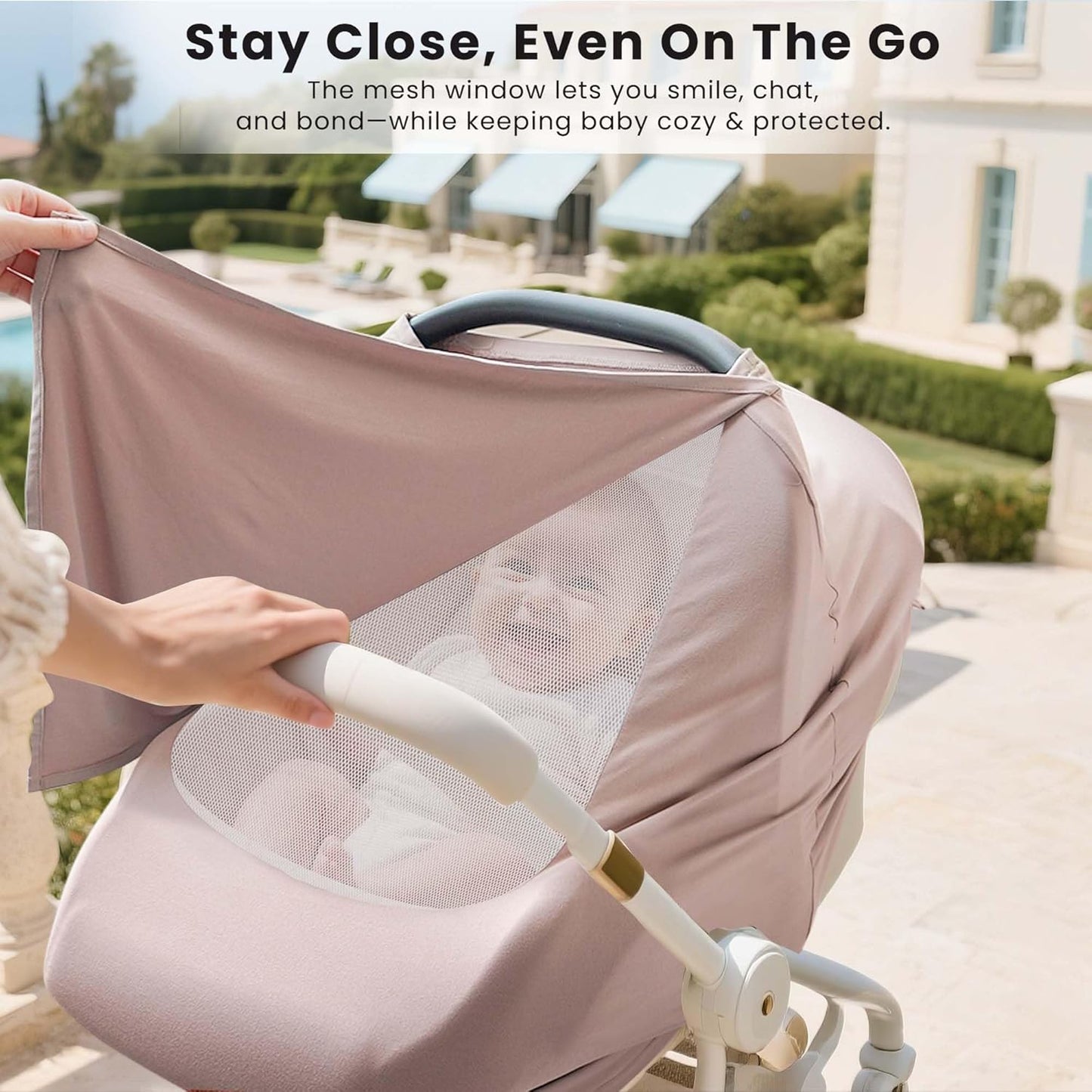 Konssy Baby Car Seat Cover with Breathable Mesh Window, Stretchy Windproof and Sunshade Canopy for Infant Car Seats, Boys and Girls