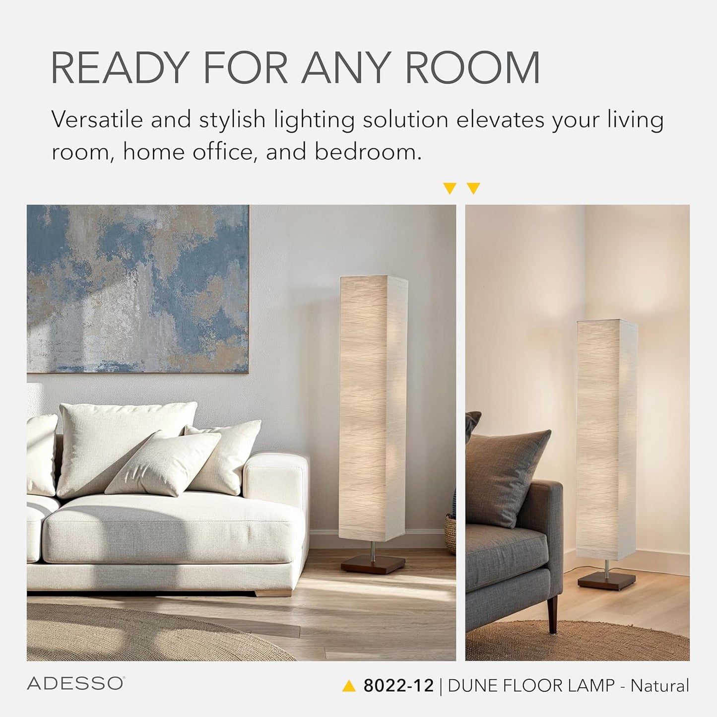 Adesso Three Light Floor Lamp – Natural Wood Base & Adjustable Brightness – Perfect Lighting for Bedroom, Living Room and Corner Decor, Beige