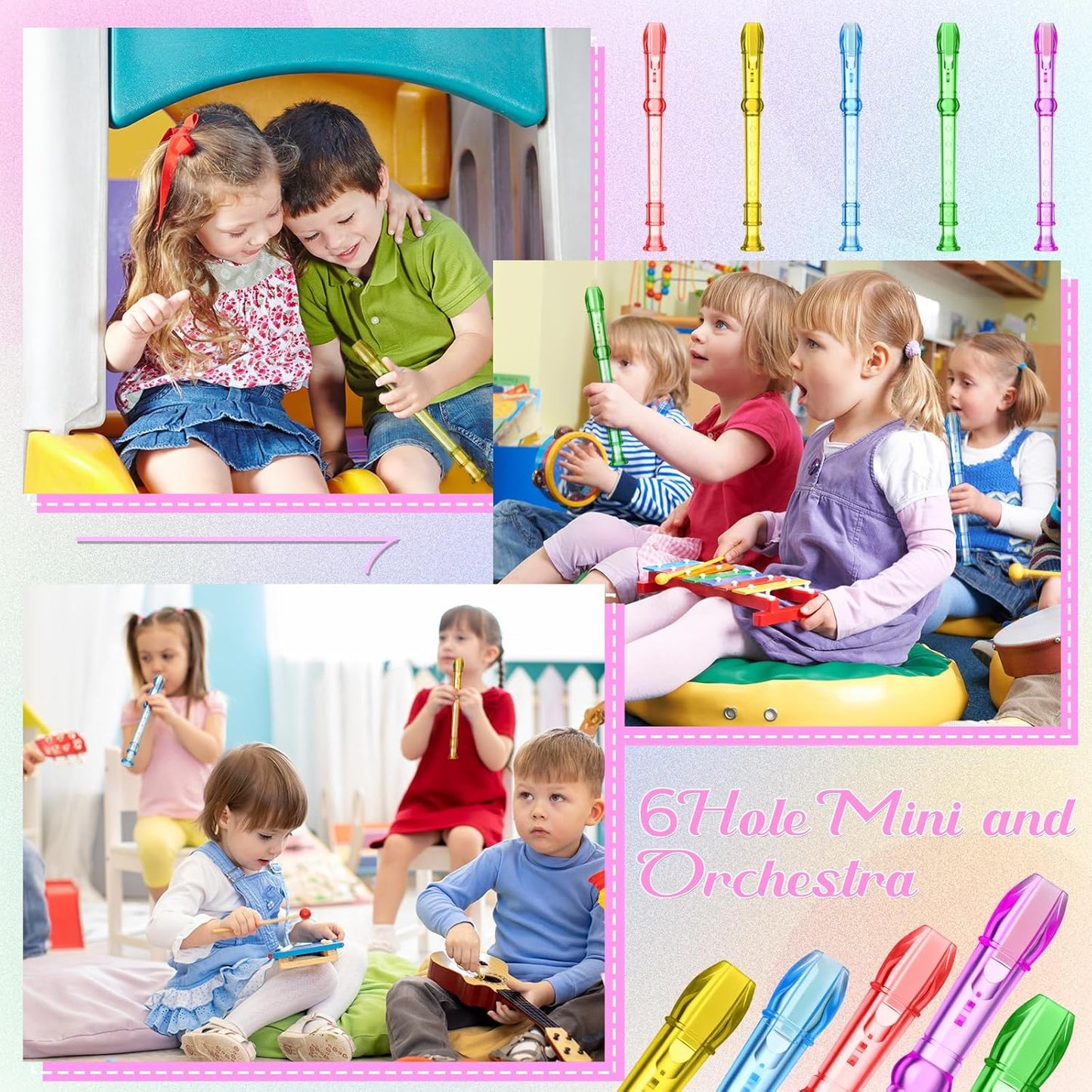 100 Pieces Mini Translucent Soprano Recorder Plastic 6 Hole Soprano Descant for Kids Bulk Baroque Style Musical Recorders Bulk for Beginners Kids Flute