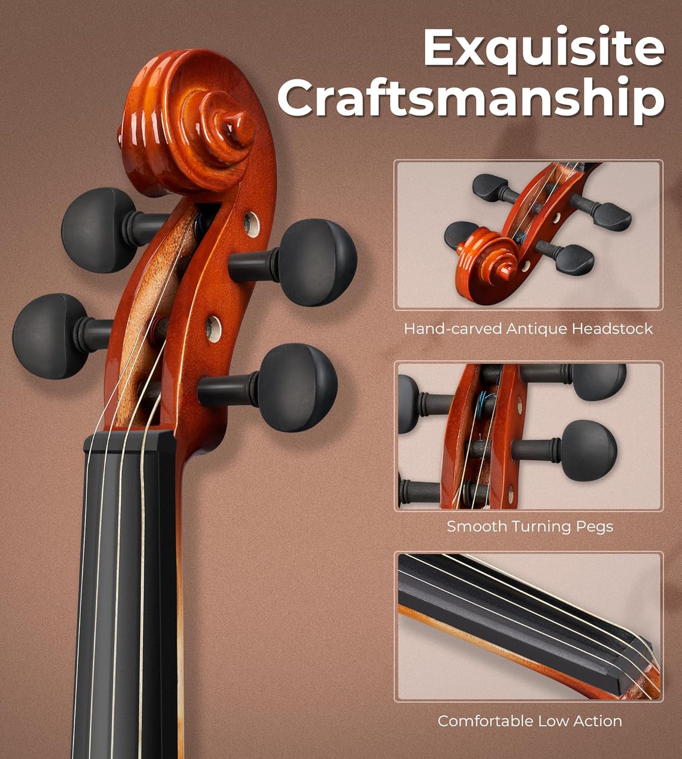 Vangoa Violin 1/2 Size Kids Fiddle Full Set, Half-Size Acoustic Violins Solid Wood Sides Kit with Hard Case, Starter Violin Bundle for Students Beginners 6-10, Premium Novice Accessory Pack