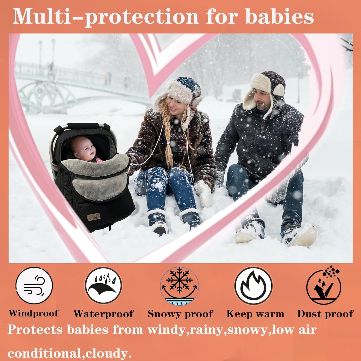 Car Seat-Covers for Babies Winter - Heavy-Warm Baby Car Seat Cover for Boy Girl Cold Weather Shield Protection,Waterproof Covers Windproof Keep Baby Cozy with Earflap for More Breathable