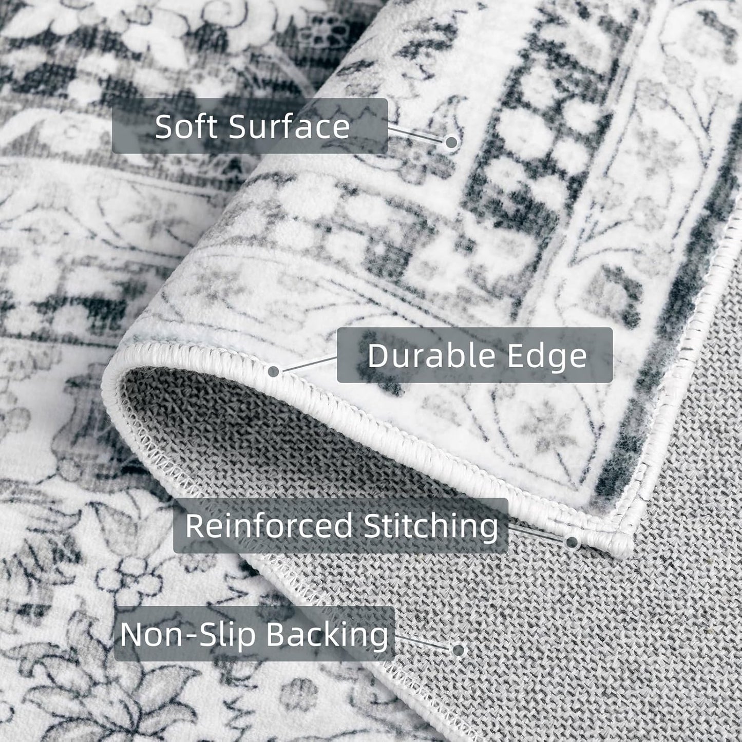 Grey 5x8 Area Rugs for Living Room Machine Washable Rugs Boho 5x8 Rug for Living Room Carpet Non-Slip Family & Pet Friendly Area Rugs Print Floor Rug(Vintage 5x8ft)