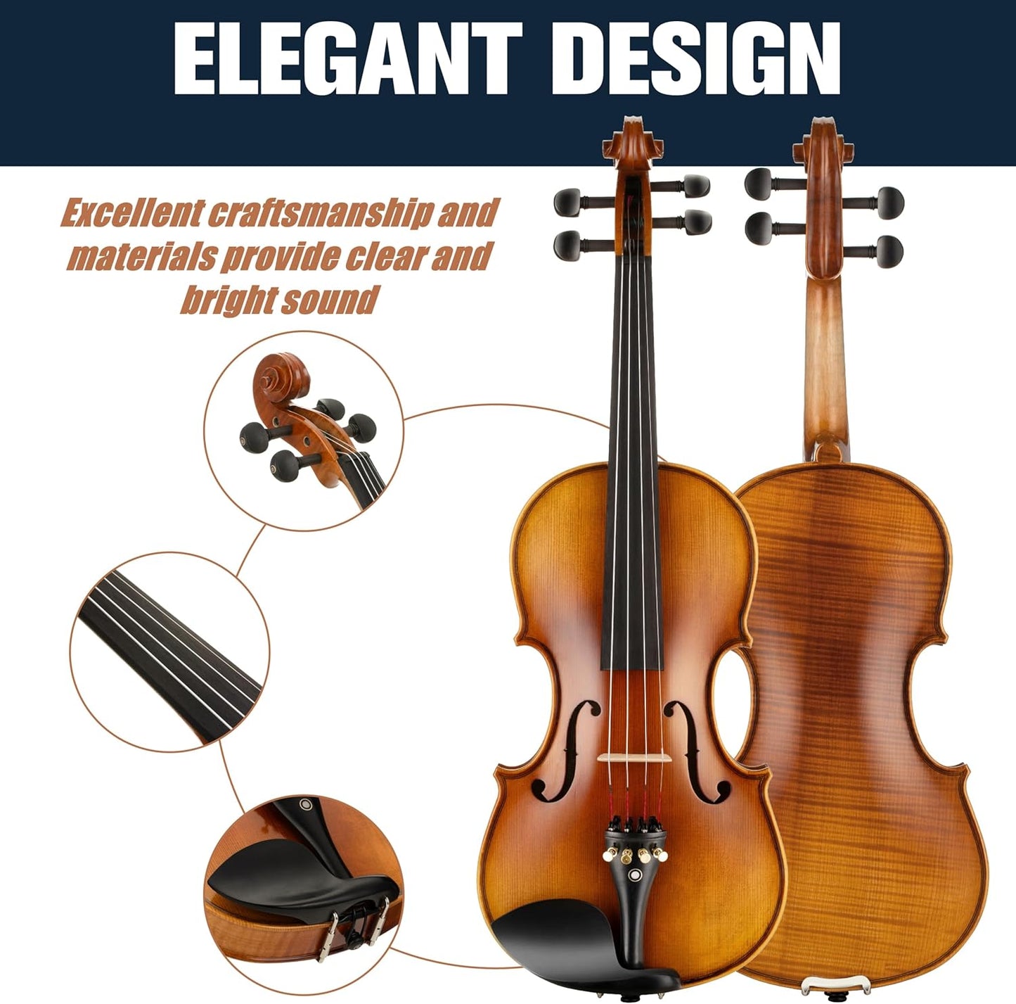 Cecilio Violin 4/4 Full Size Kit Hand Oil Rub Highly Flamed 1-Piece Back Solidwood Violin with D'Addario Prelude Strings, Size 4/4 (Full Size)