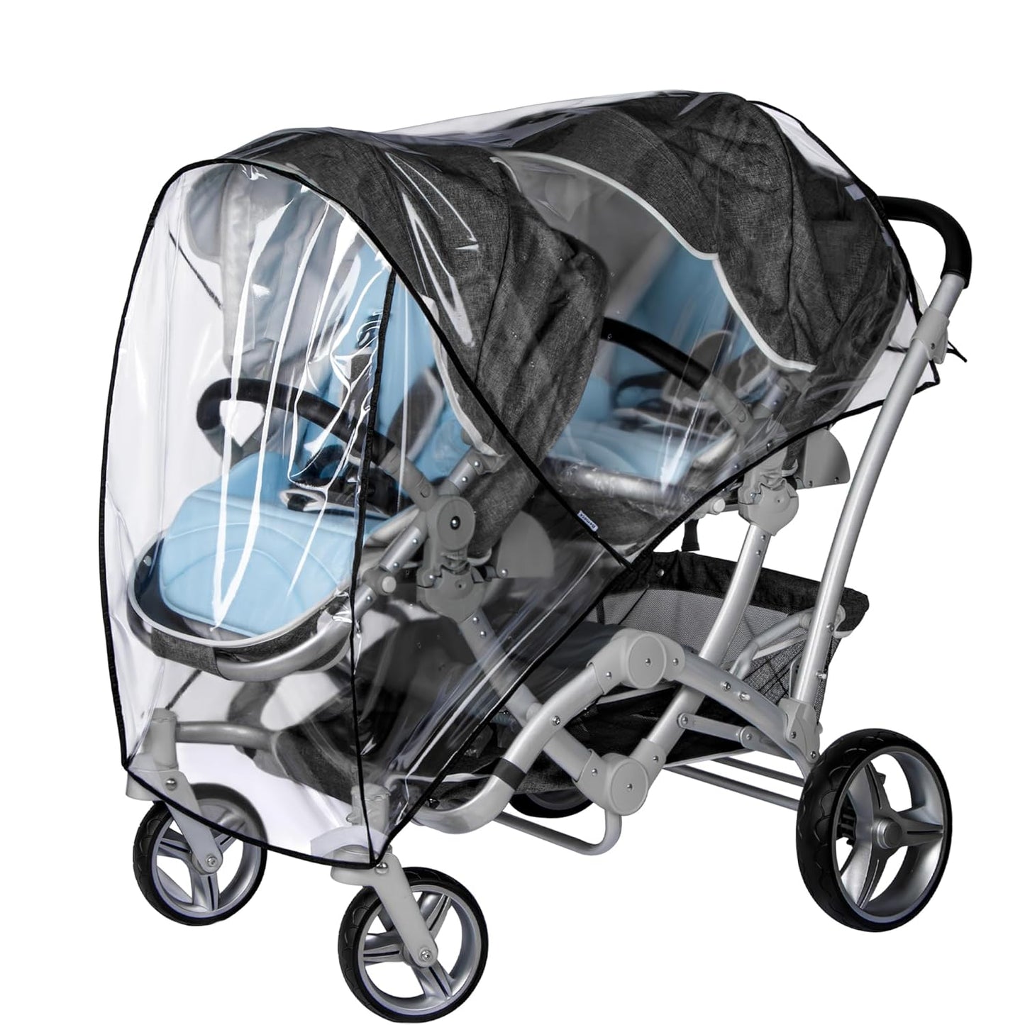 bemece Double Stroller Rain Cover, Weather Shield Double Stroller for Front and Rear Seats Twin Stroller, Baby Outdoor Activities Accessories, Protects Children from Rain, Snow, Wind
