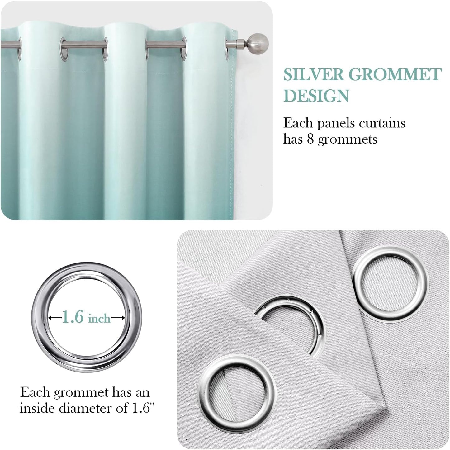 HOMEIDEAS Teal Ombre Blackout Curtains 52 X 84 Inch Length Gradient Room Darkening Thermal Insulated Energy Saving Grommet 2 Panels Window Drapes for Living Room, Bedroom