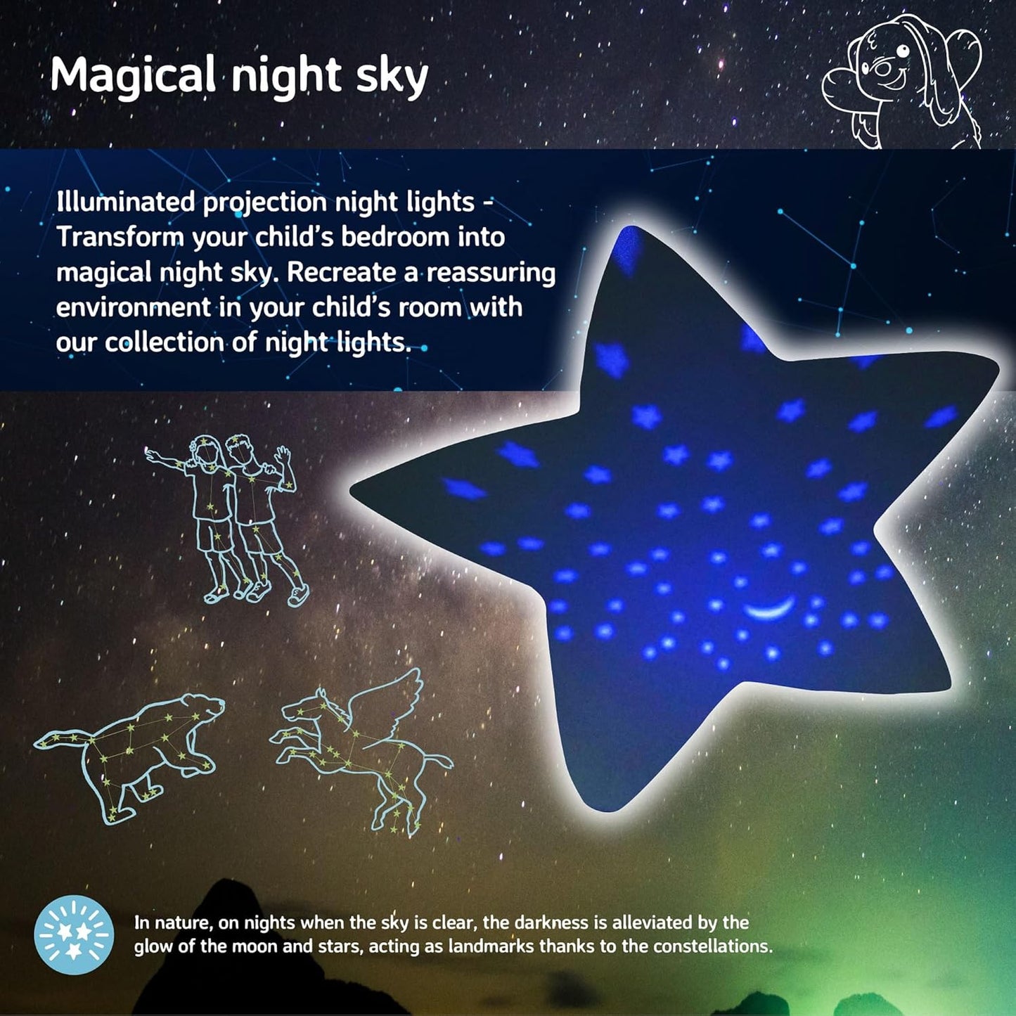 Cloud B Twilight Buddies Dragon Plush Night Light | Star and Constellation Projector in 3 Colours | Auto Shut-Off | from Birth
