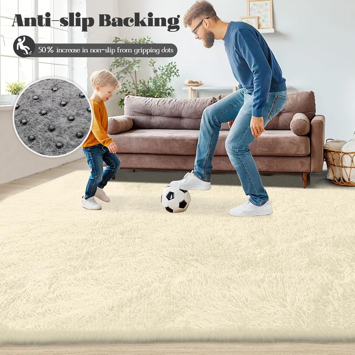 2x6 Runner Rug for Bedroom: Fluffy Shag Soft Washable Rugs Small Fuzzy Plush Indoor Carpet for Hallway Bedside Dorm Kids Girls Boys Room (Cream White, 2'x6')