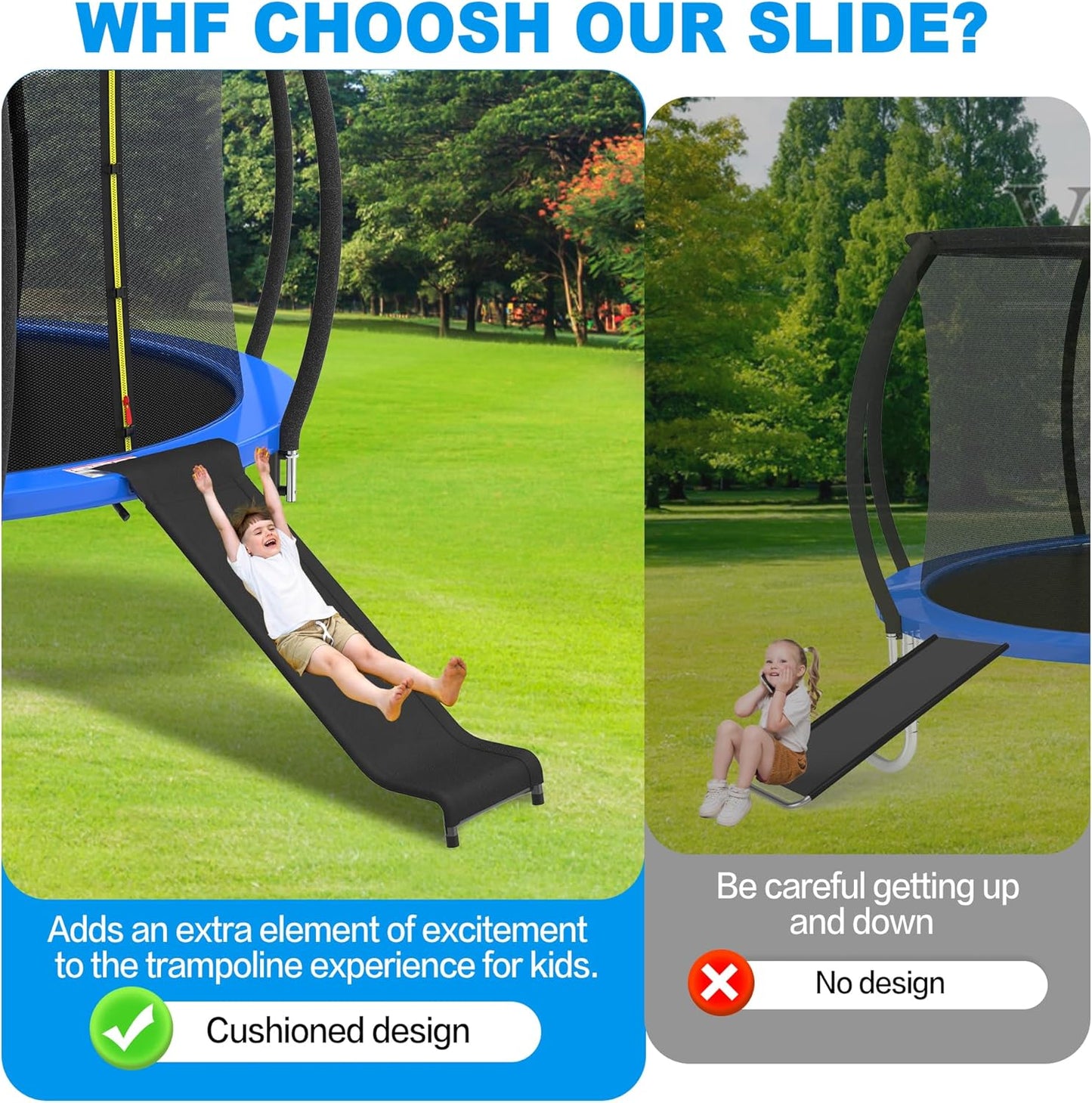 Universal Trampoline Ladder Trampoline Slide for Kids Climb Up & Slide Down, Outdoor Trampoline Slide Attachment, Easy to Install, Fit All Kinds of Trampolines, Black