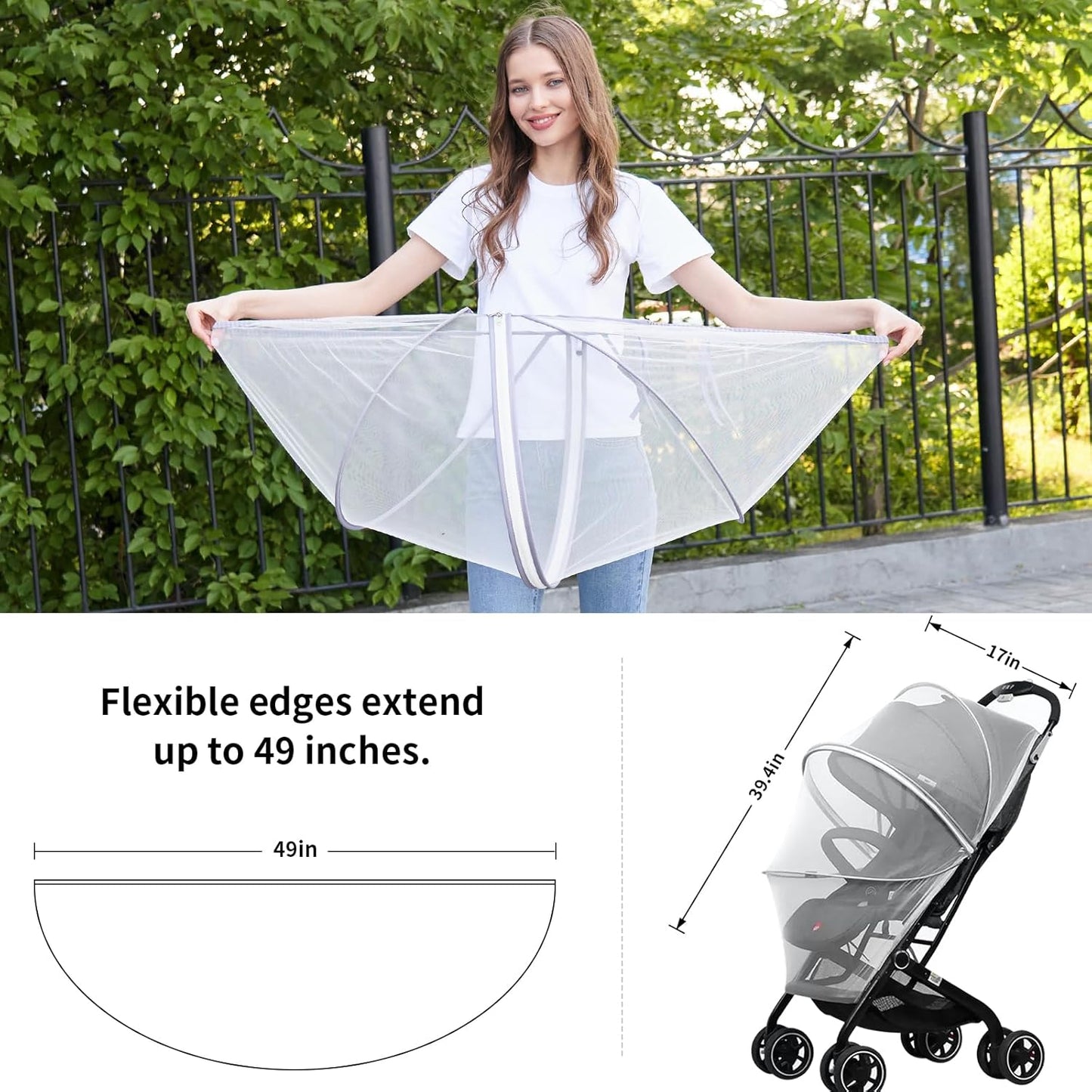 Mosquito Net for Stroller,Encrypted Stroller Mosquito Net Full Cover with Double Zipper,Breathable & Foldable Netting for Baby Cover(White)