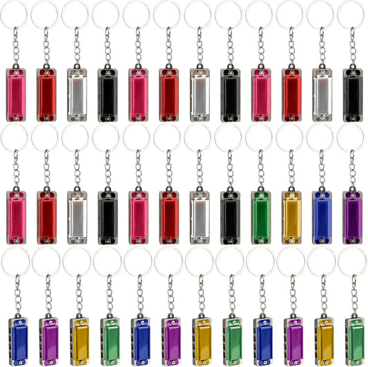 36-Piece Mini Harmonica Keychain for Kids, Portable Music Harmonica, 4 Holes, 8 Tunes, 8 Colors