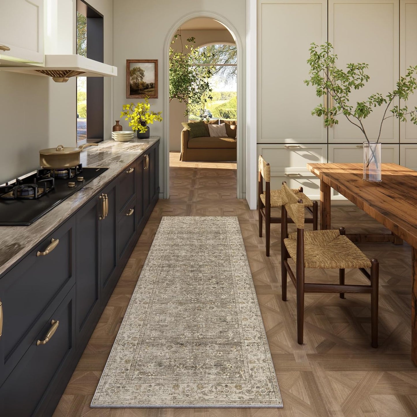 Washable Kitchen Rug Runners for Hallways: 2'6"x8' Bedroom Runner Rug Non Slip Low-Pile Stain Resistant Soft Indoor Floor Carpet Runner for Indoor Entryway Hallways Kitchen Laundry Room Farmhouse