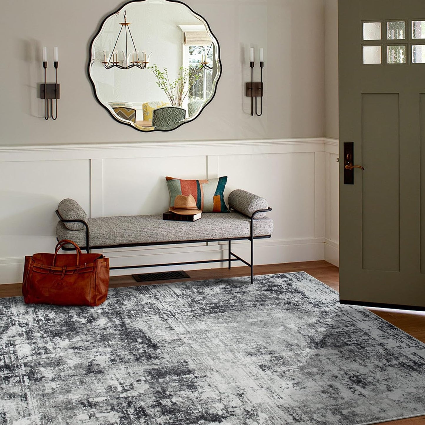 5x7 Area Rugs for Living Room Rug Washable: Modern Rug for Dining Room Bedroom Carpet Non Slip Low Pile 5 by 7 Indoor Abstract Nursery Home Office Black Grey