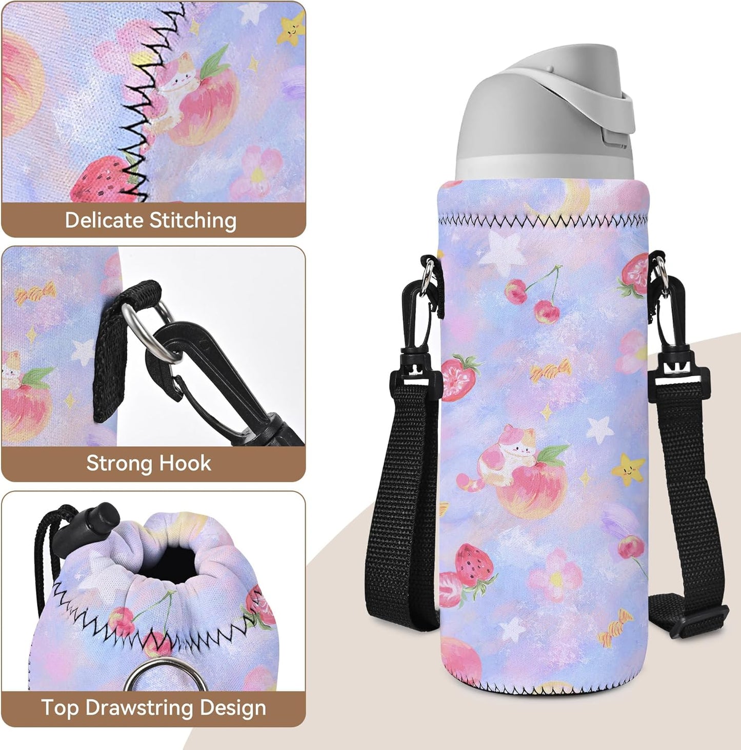 AUPET Water Bottle Bag Carrier,24oz/32oz Insulated Neoprene bottle Sling Holder Case Pouch Cover for 1000ML/750ML Bottles with Shoulder Strap for walking