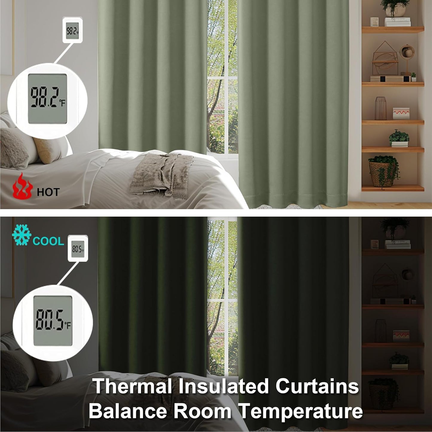Simplebrand Ava Sage Green Blackout Curtains for Bedroom 63 Inch Length 2 Panels Set, Solid Thermal Insulated Energy Saving Rod Pocket Window Treatment Curtains Blackout Drapes, W40 x L63 Inch, Sage