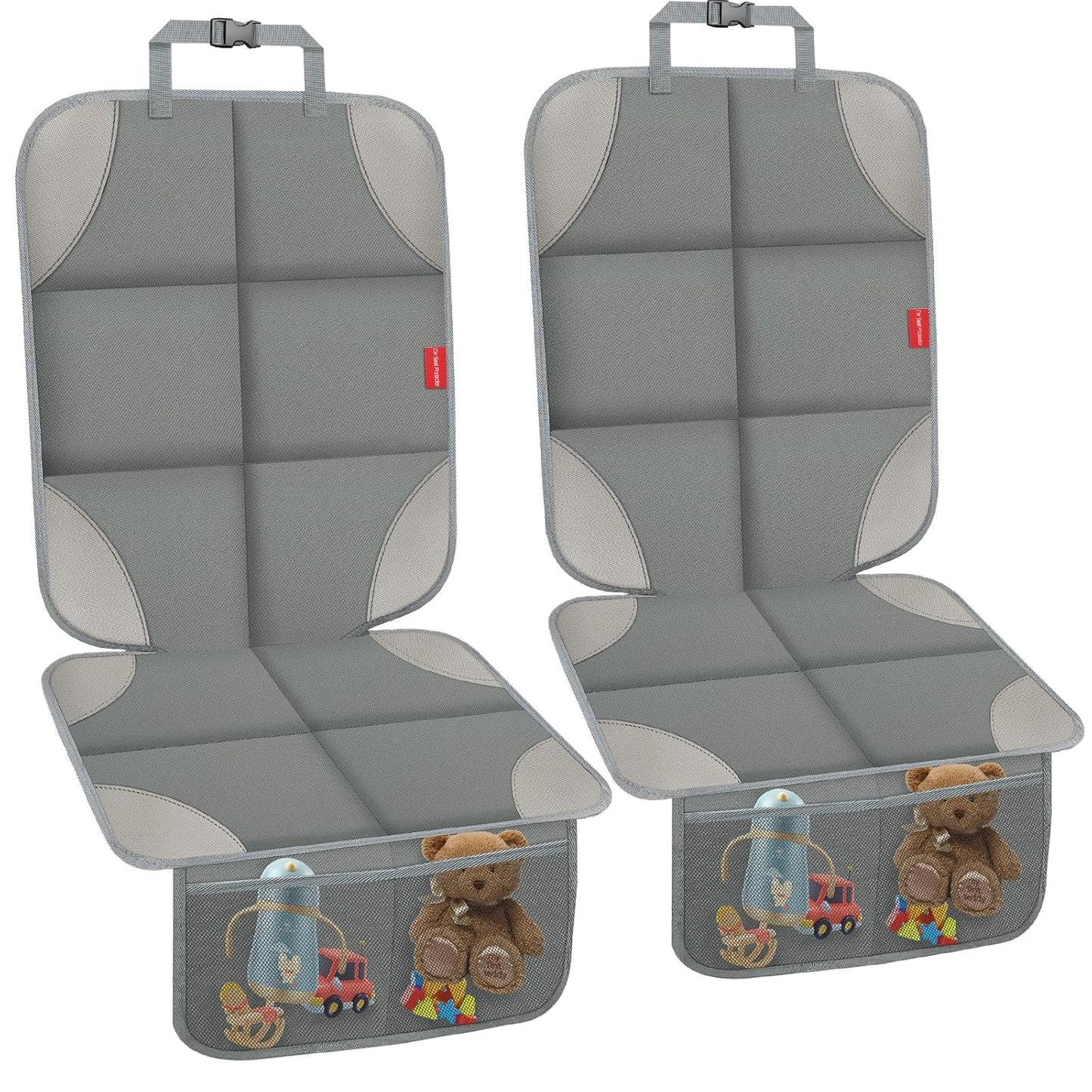 Car Seat Protector, Waterproof 600D Fabric Seat Cushion for Child Car Seat with Thickest Pad, Storage Pockets, Back Car Seat Cover for Kids, 2 Pack