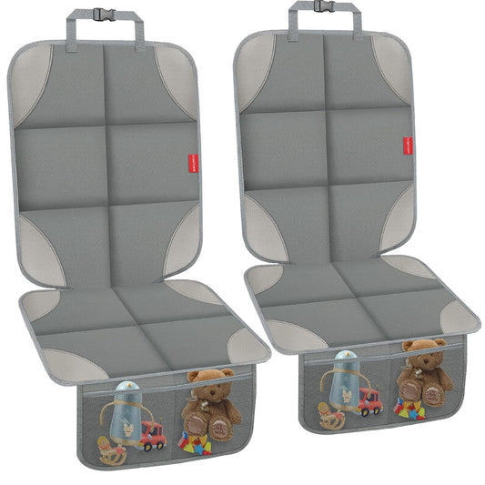 Car Seat Protector, Waterproof 600D Fabric Seat Cushion for Child Car Seat with Thickest Pad, Storage Pockets, Back Car Seat Cover for Kids, 2 Pack