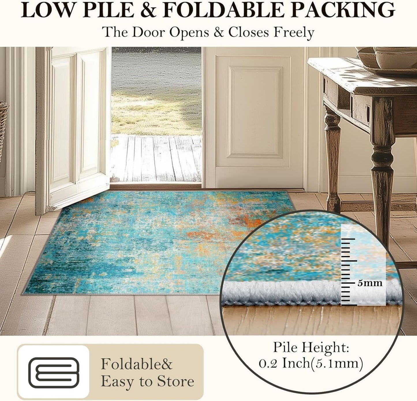 Washable Area Rugs 6ft Non-Slip Modern Abstract Soft for Living Room Entryway Bedroom Nursery, Print Pattern, Teal Blue Green Orange Rust Red Colorful