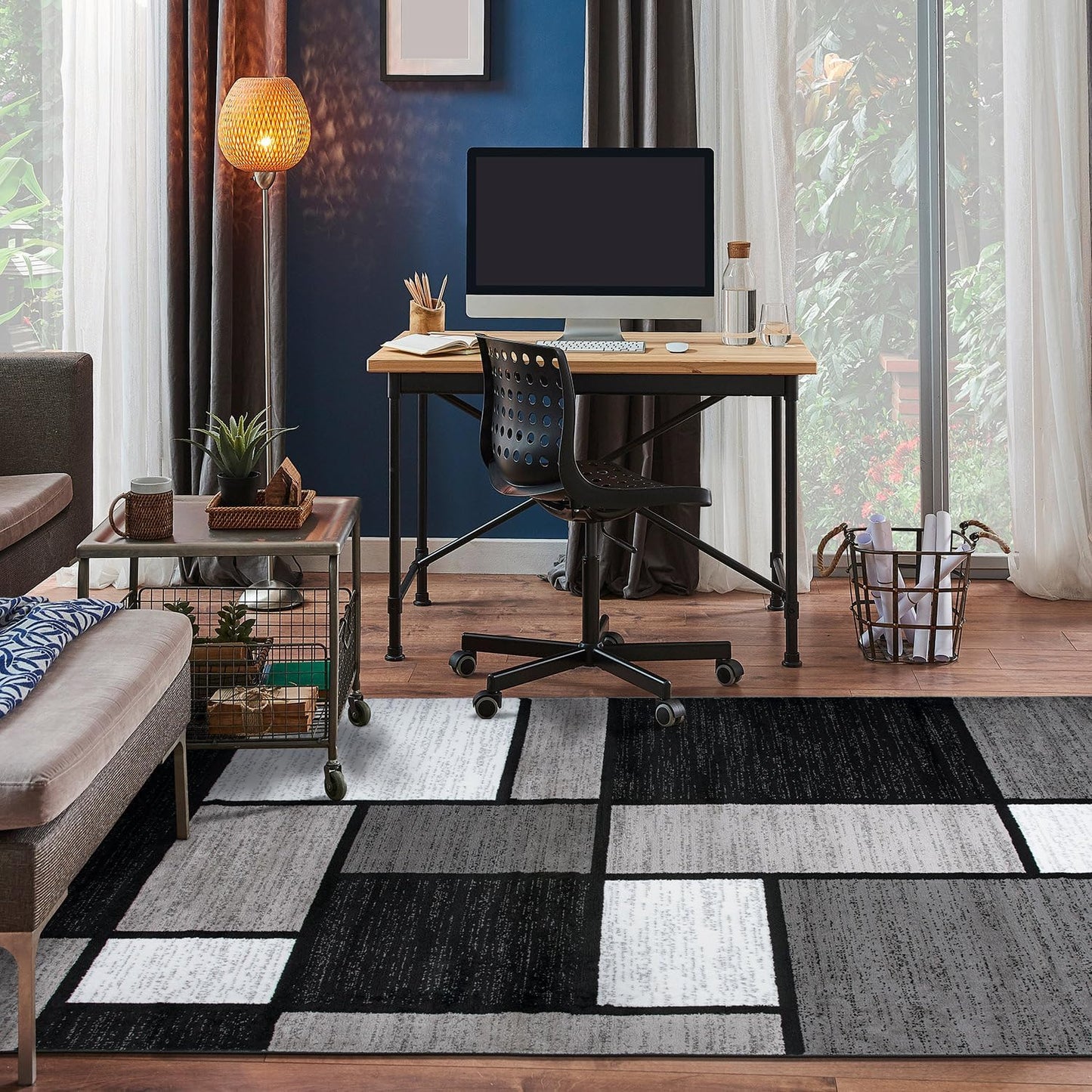 Rugshop Contemporary Modern Boxes Design Area Rug for Home Office,Living Room,Bedroom,Kitchen Non-Shedding Area Rug 5'3" x 7'3" Gray