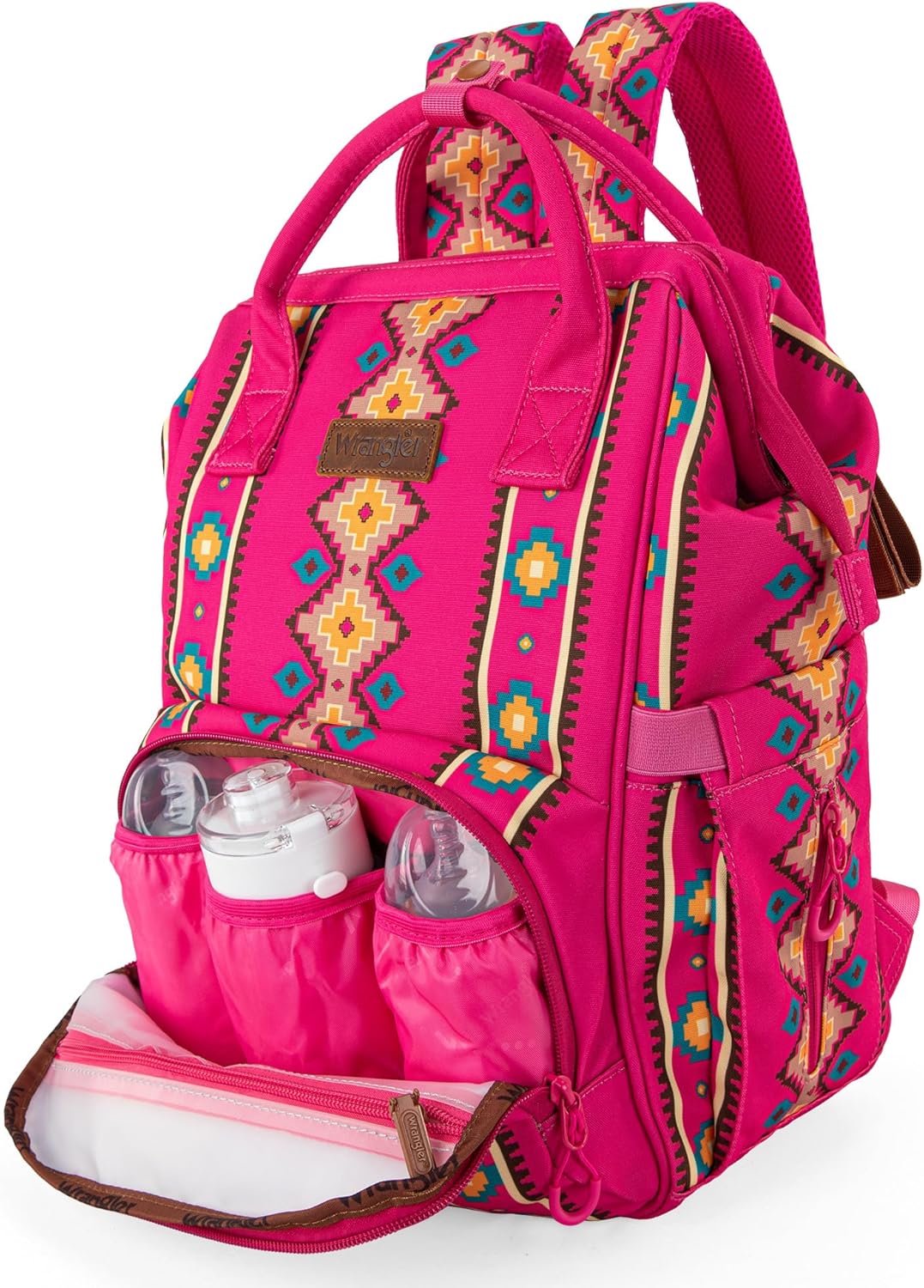 Wrangler Aztec Backpack Organized Daypack Travel Baby Bag with Stroller Strap and Side Bottle Pockets