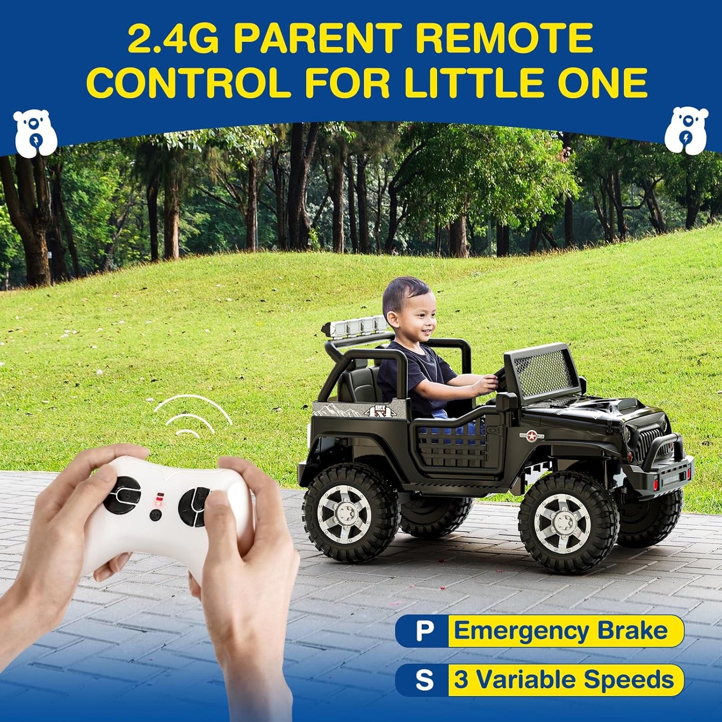 L8 2 Seater Ride On Car, 12V Kids Electric Car w/Remote Control, 4-Wheel Suspension, Bluetooth Speaker, Multi Music Modes, 3 Speeds, LED Lights, Xmas & Birthday Gift Ideas for Kids Ages 3+