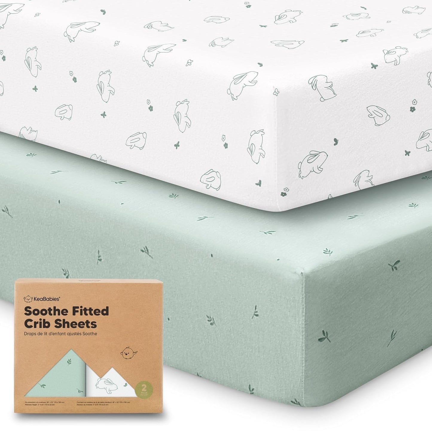 KeaBabies 2-Pack Organic Crib Sheets for Boys, Girls - 52x28 Fitted Crib Mattress Sheet Neutral, Breathable Jersey Cotton Cover for Baby Bed, Toddler Mattress, Soft & Cute Prints (Bunnies)