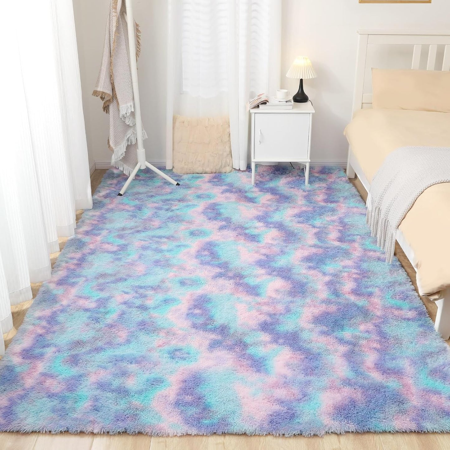 Rainbow Rug for Girls Room, 3x5 Fluffy Area Rugs for Bedroom, Colorful Kids Rug Cute Anti-Skid Indoor Carpet for Nursery, Living Room, Playroom, Home Decor