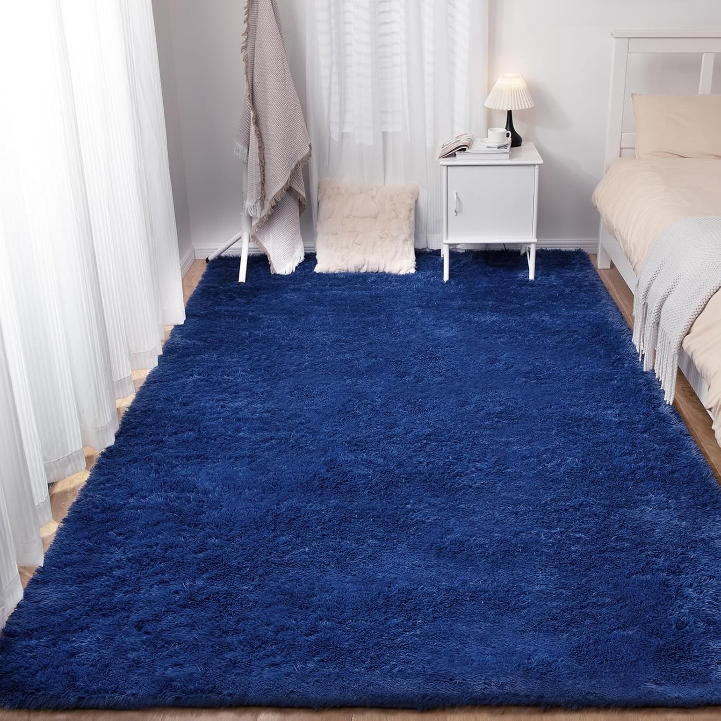 Soft 8x10 Blue Rug, Fluffy Area Rugs for Living Room, Plush Navy Area Rugs for Bedroom, Non-Slip Indoor Carpet for Nursery, Study Room, Kids Room, Room Decor