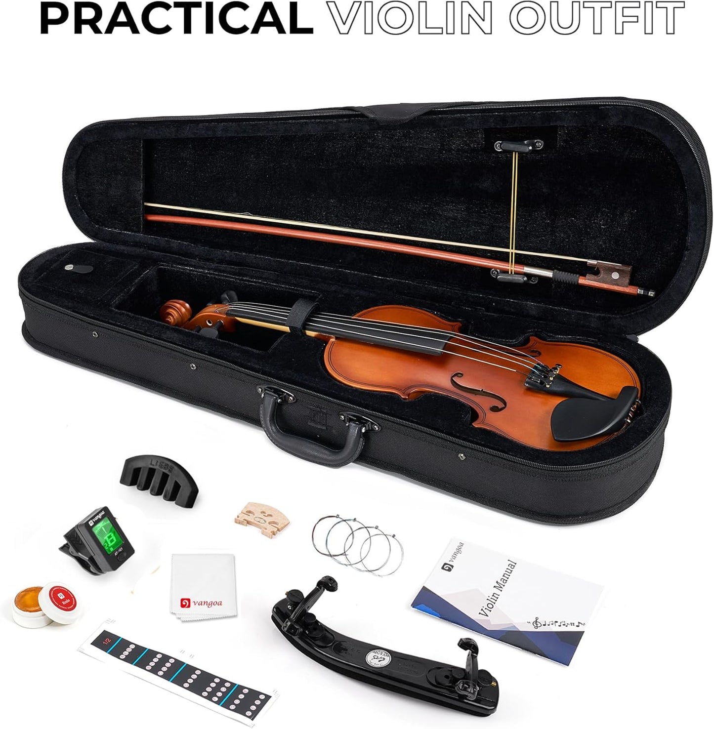 Vangoa 1/2 Violin Set for Beginners Kids Student Fiddle Half Size Acoustic Violin Outfit with Starter Kit for Children Teens, Natural