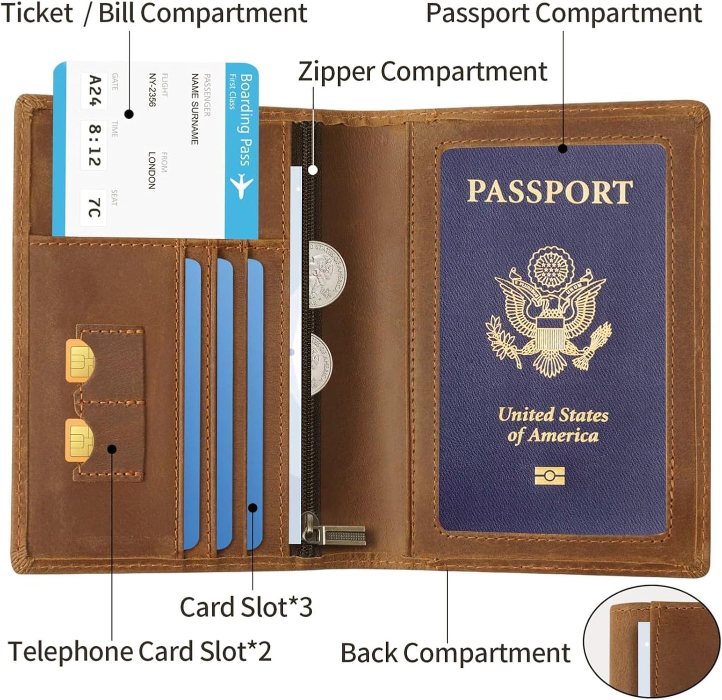 Ringsun Leather Passport Cover for Men Women, RFID Passport Wallet Case Travel Passport Holder for Family