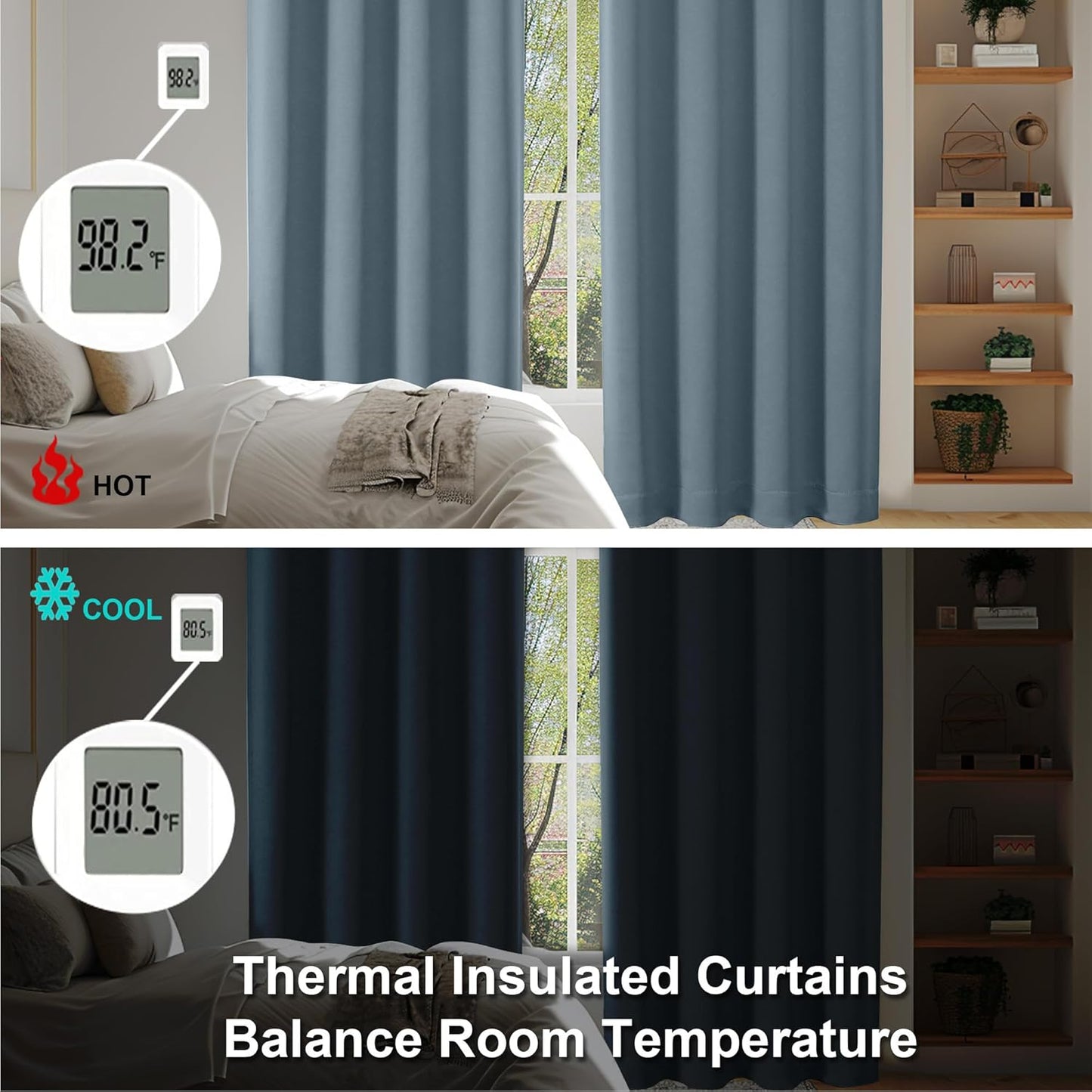 Simplebrand Ava Stone Blue Blackout Curtains for Bedroom 96 Inches Long 2 Panels, Thermal Insulated, Energy Saving Living Room Window Treatment Curtains Blackout Drapes, W40 x L96 Inch, Stone Blue