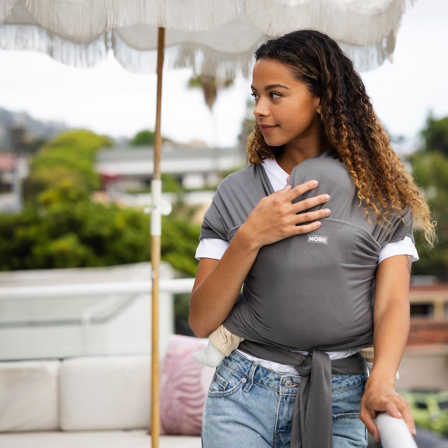 Moby Basics Baby Wrap Carrier for Newborns to Toddlers (8-33lbs), Infant Sling Carrier, Lightweight & Hands Free Design, Adjustable for All Body Types (Everyday Gray)