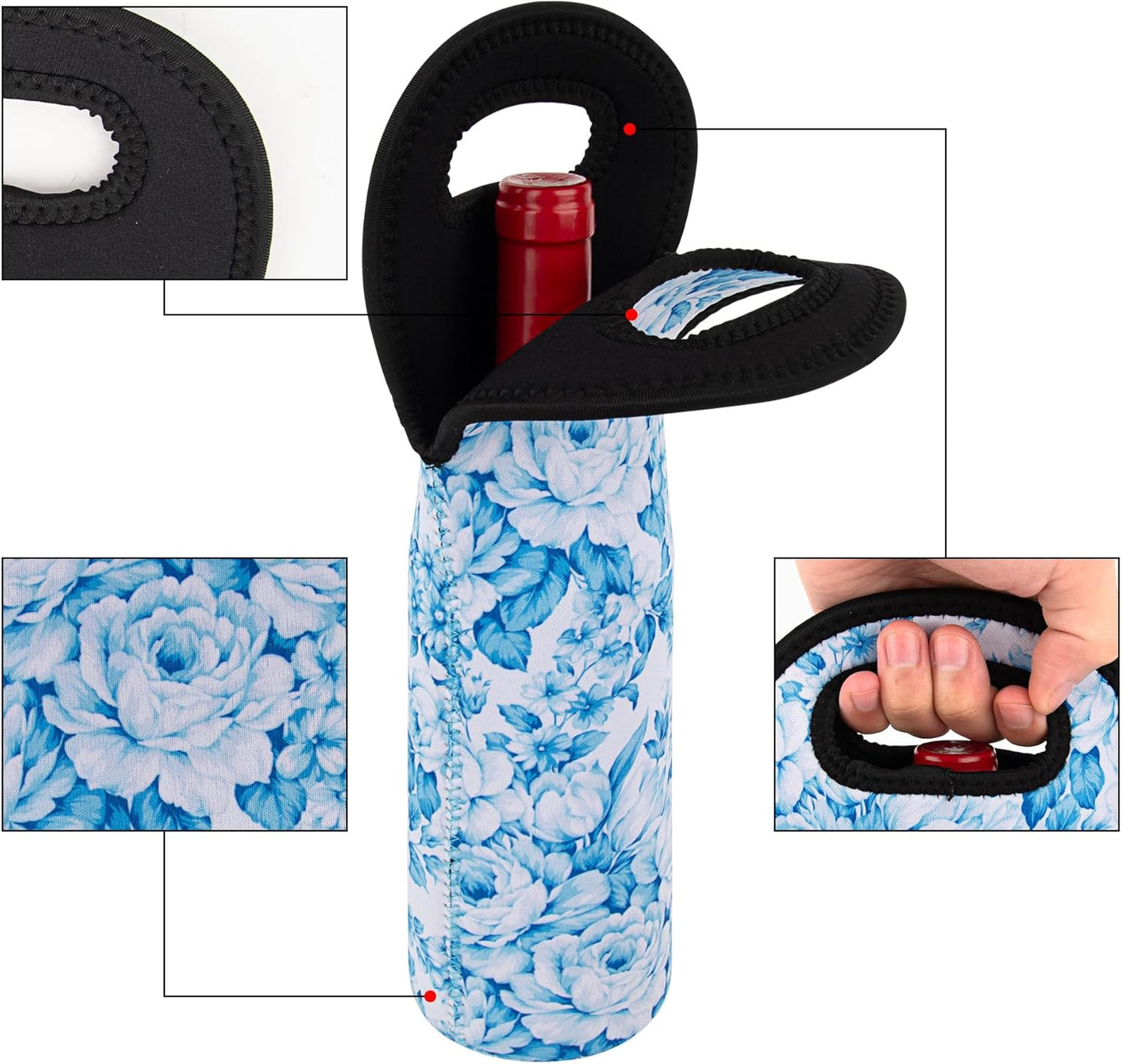 Wine Bag, Wine Carrier Tote Bag, Wine Bottle Protector, Insulated Neoprene Hand Bag, Wine Bags for Wine Bottles Gifts, Wine Bottle Holder for Travel with Secure Carry Handle (2 Pack)