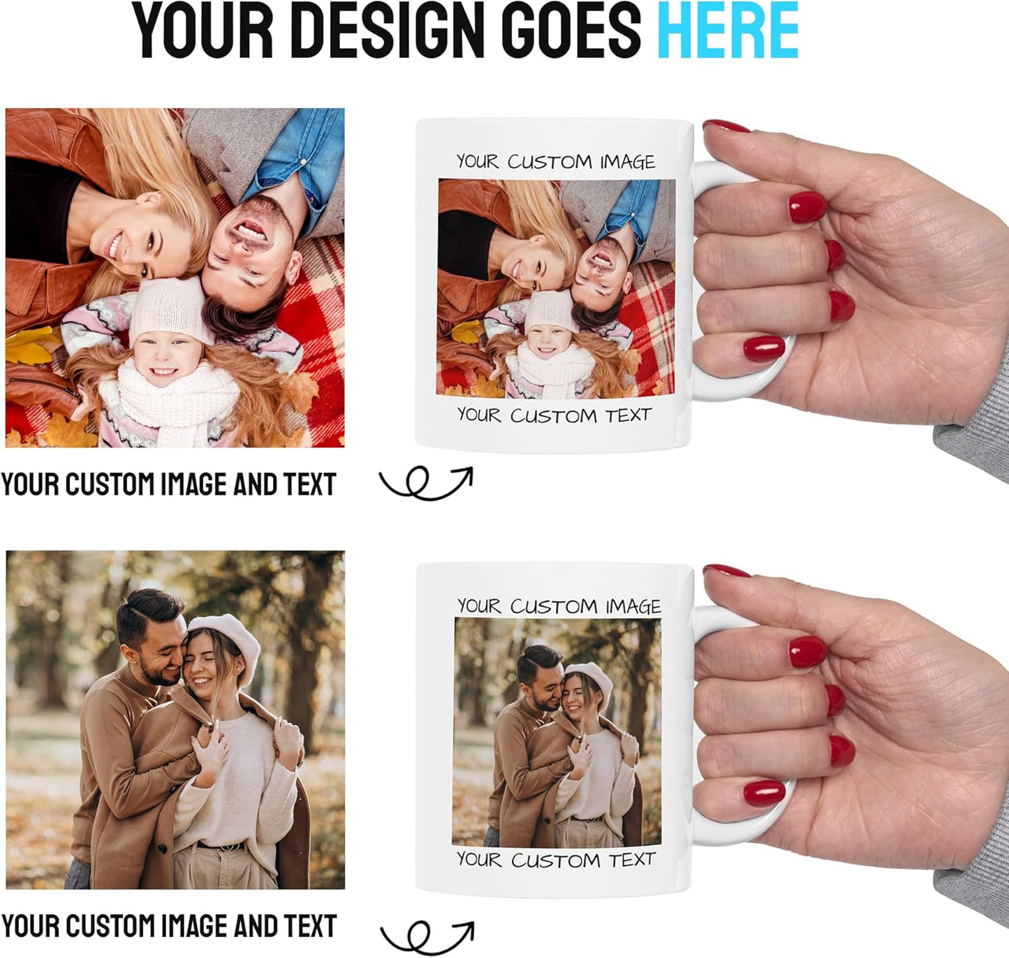 Personalized Coffee Mug – Custom Photo, Text, or Logo Ceramic Mug Tea Cup | Taza Personalizada with Picture or Message | Customized Gift Idea for Men & Women, Mom, Dad, Friends - Black/White | 11oz