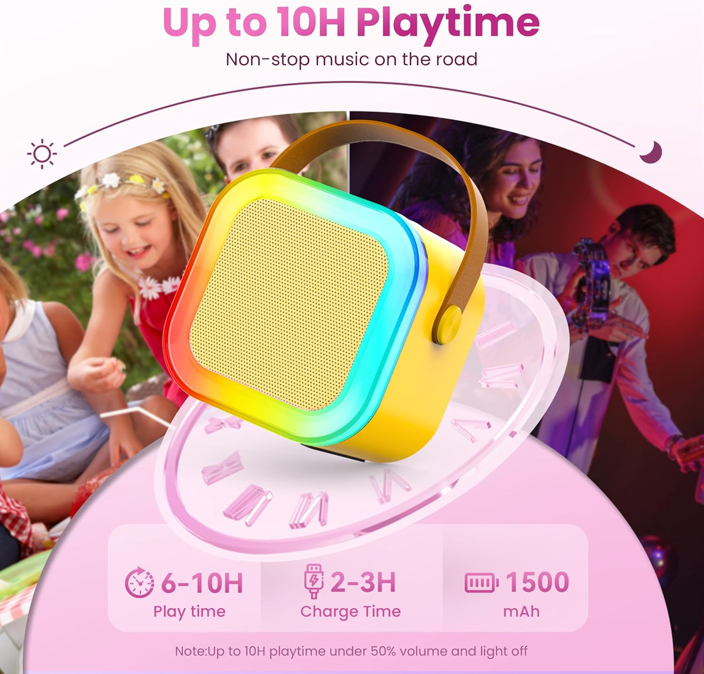 Karaoke Machine for Kids Adults, Portable Bluetooth Mini Karaoke Microphone Singing Speaker Karaoke Player with 2 Wireless Mic,Kids for All Smartphones,Birthday, Family,Home Party(Yellow)