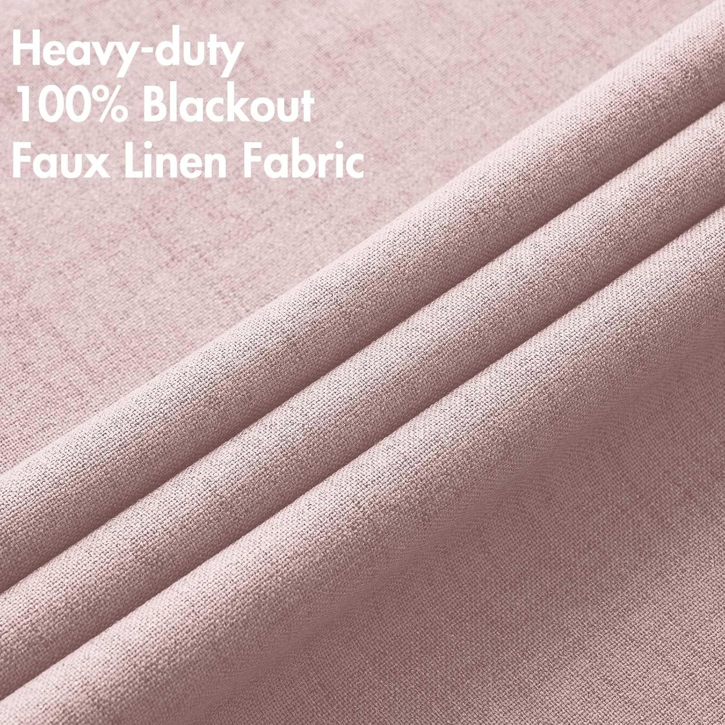 MIULEE Linen Texture Curtains for Bedroom Solid 100% Blackout Thermal Insulated Pink Curtains Grommet Room Darkening Drapes for Living Room Nursery 52x45 Inch (2 Panels)